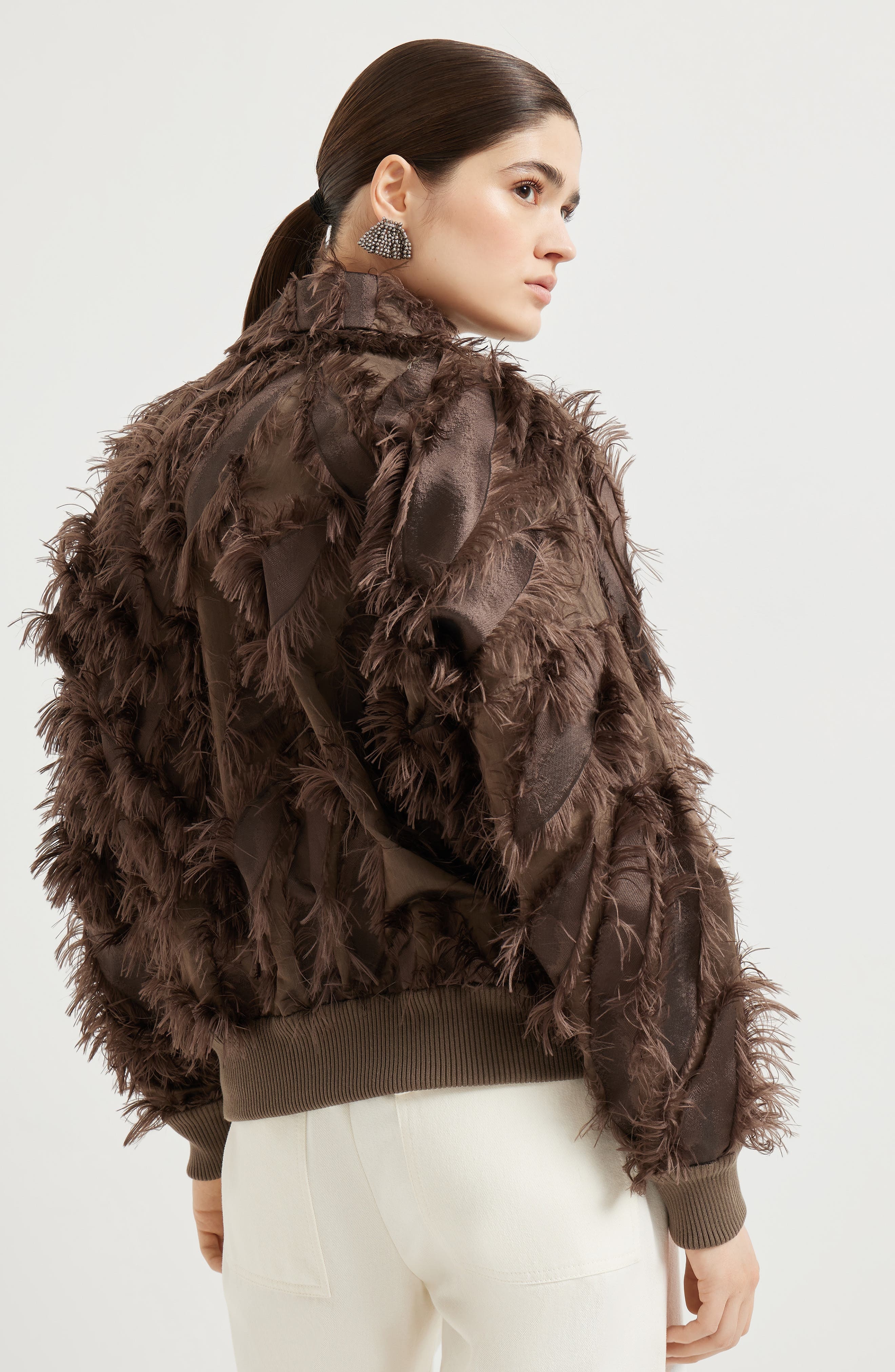 Brunello Cucinelli Dracaena fil coupé bomber jacket in Brown at Nordstrom - 3