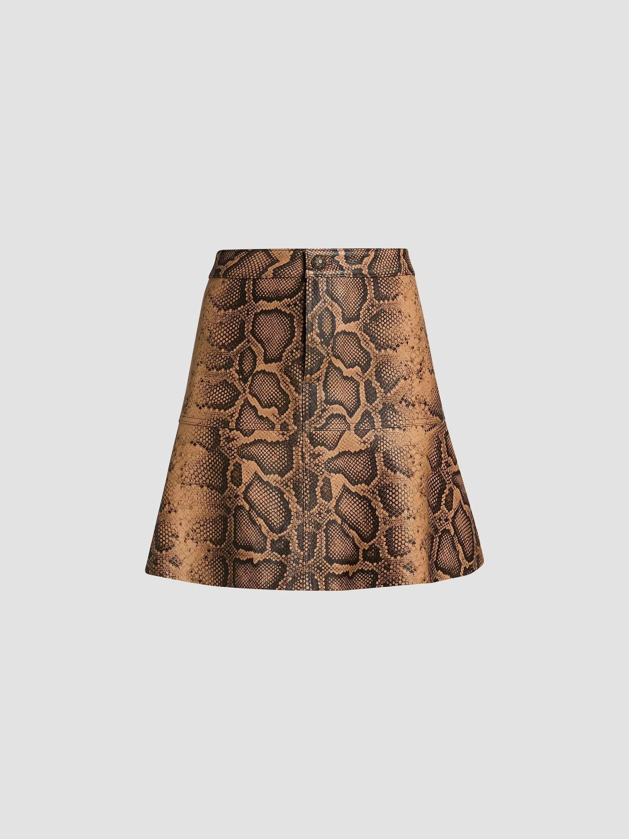 Women's Addie Snake Leather A-Line Miniskirt - Tannin Multi - 1