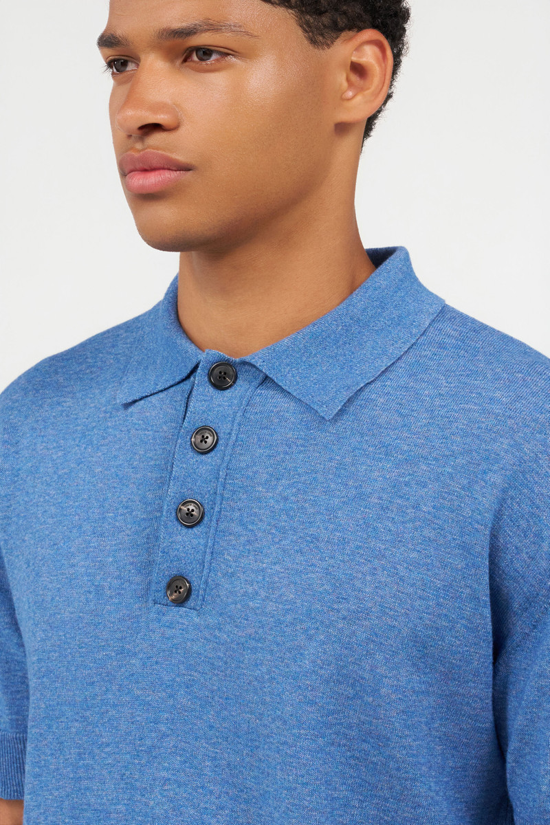 Blue Knit Polo Shirt with Embroidered Logo 6