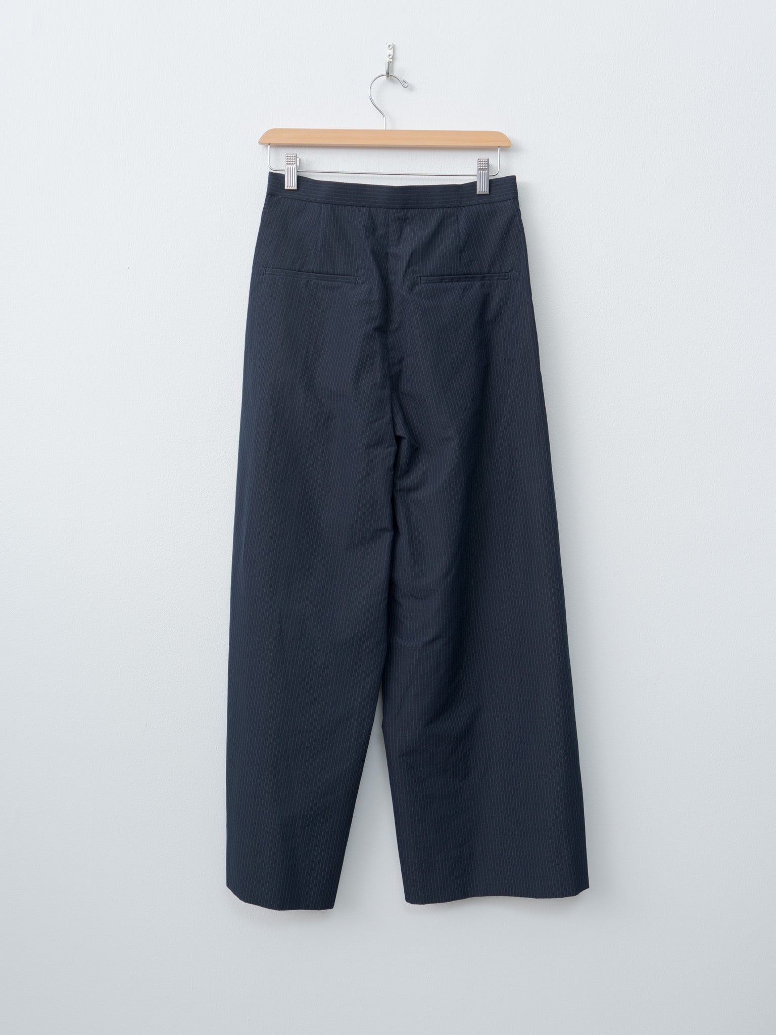 Silk Linen Shantung Two Tucked Pants - Navy x Pinstripe - 6