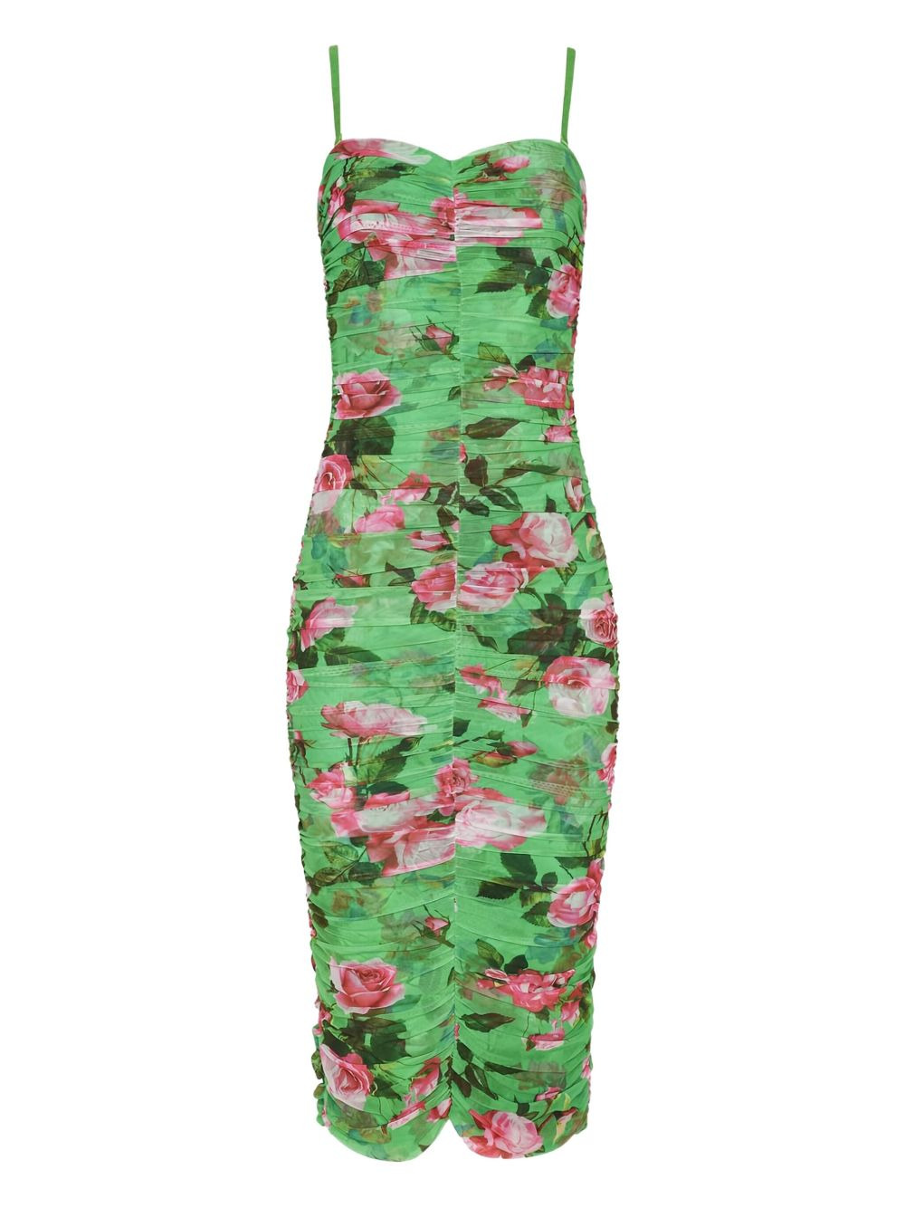 Caprice rose-print ruched midi dress - 1