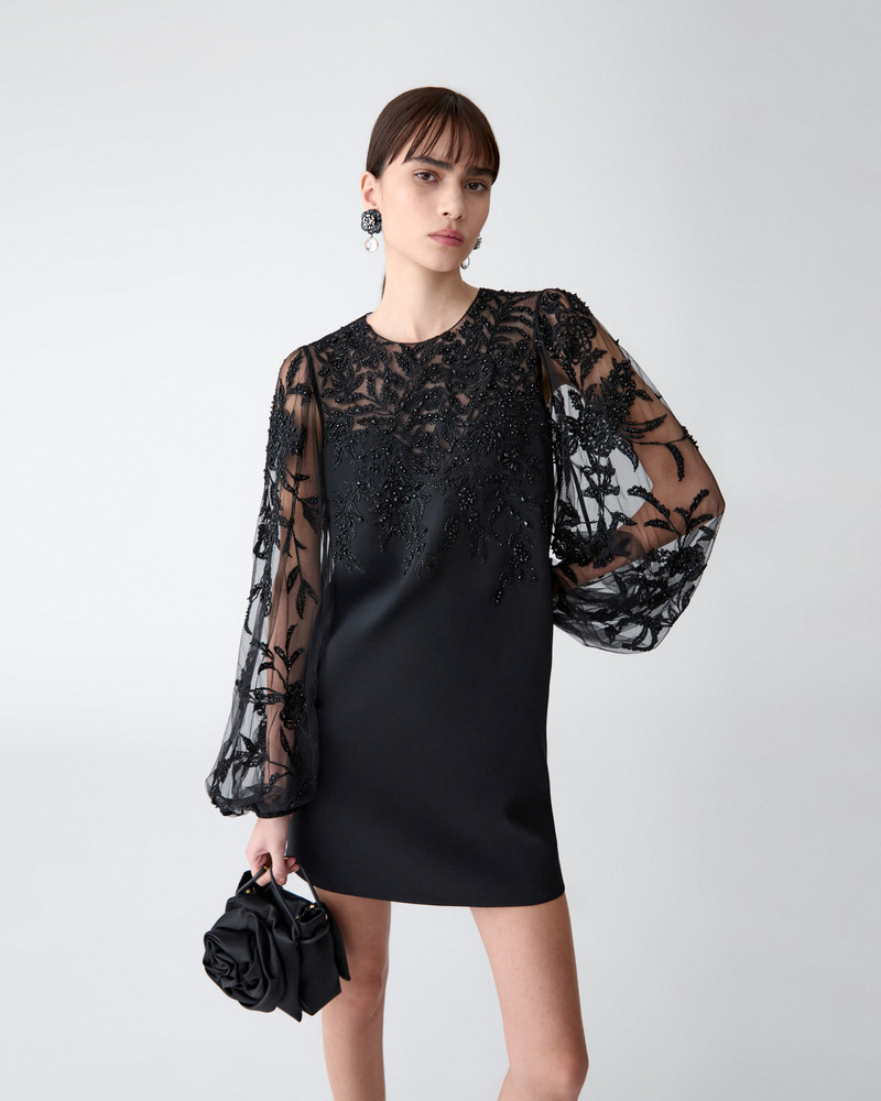 CAROLINA HERRERA Embroidered Puff-Sleeve Mini Dress outlook