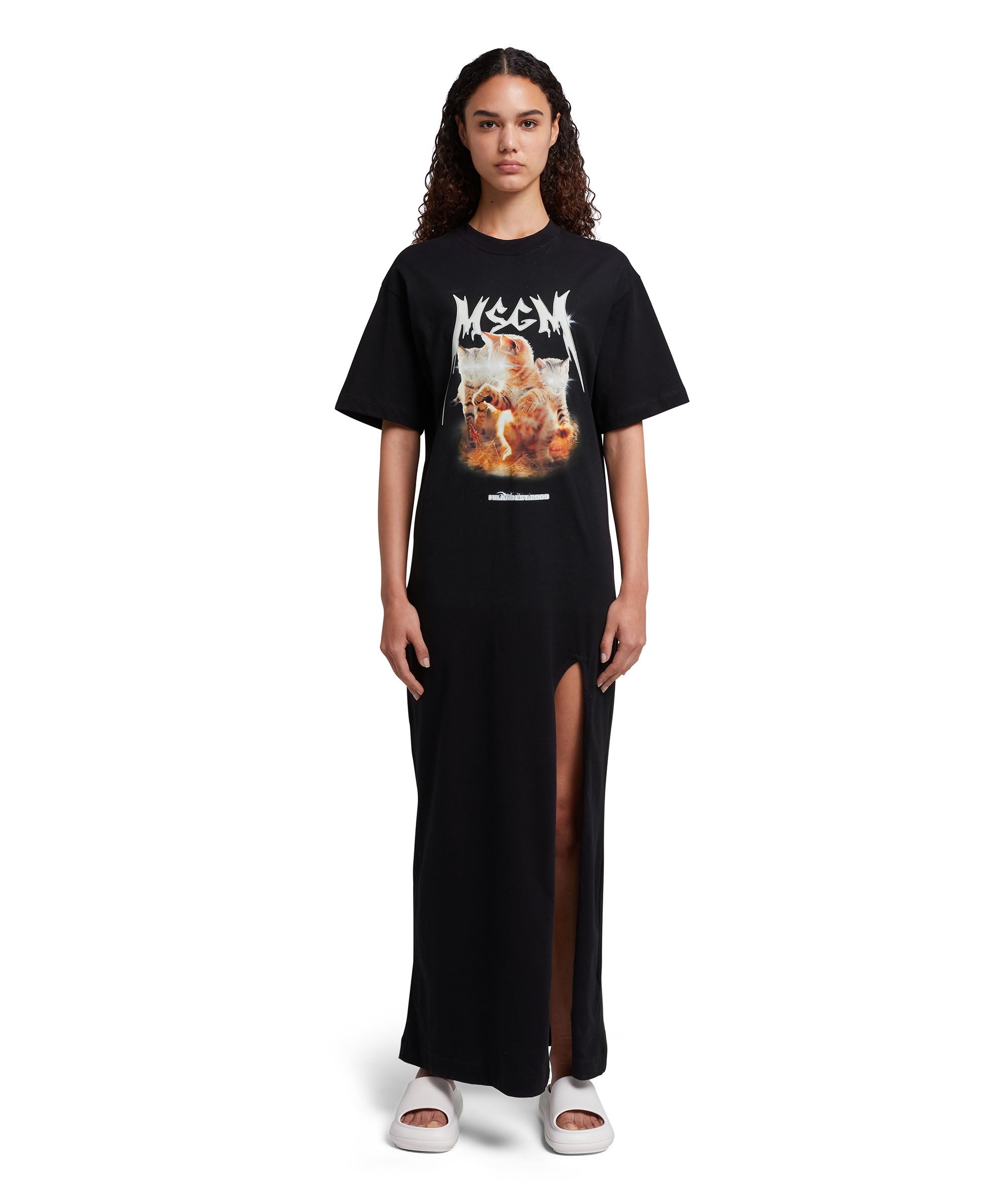 Long T-Shirt dress with "laser eyed cat" print - 2