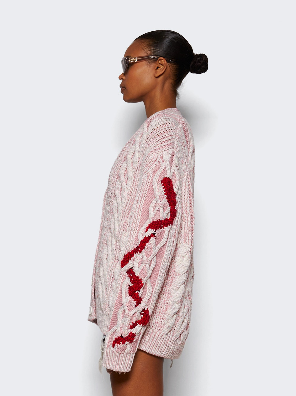 Lunar Year Snake V-neck Cardigan Ivory Pink - 3