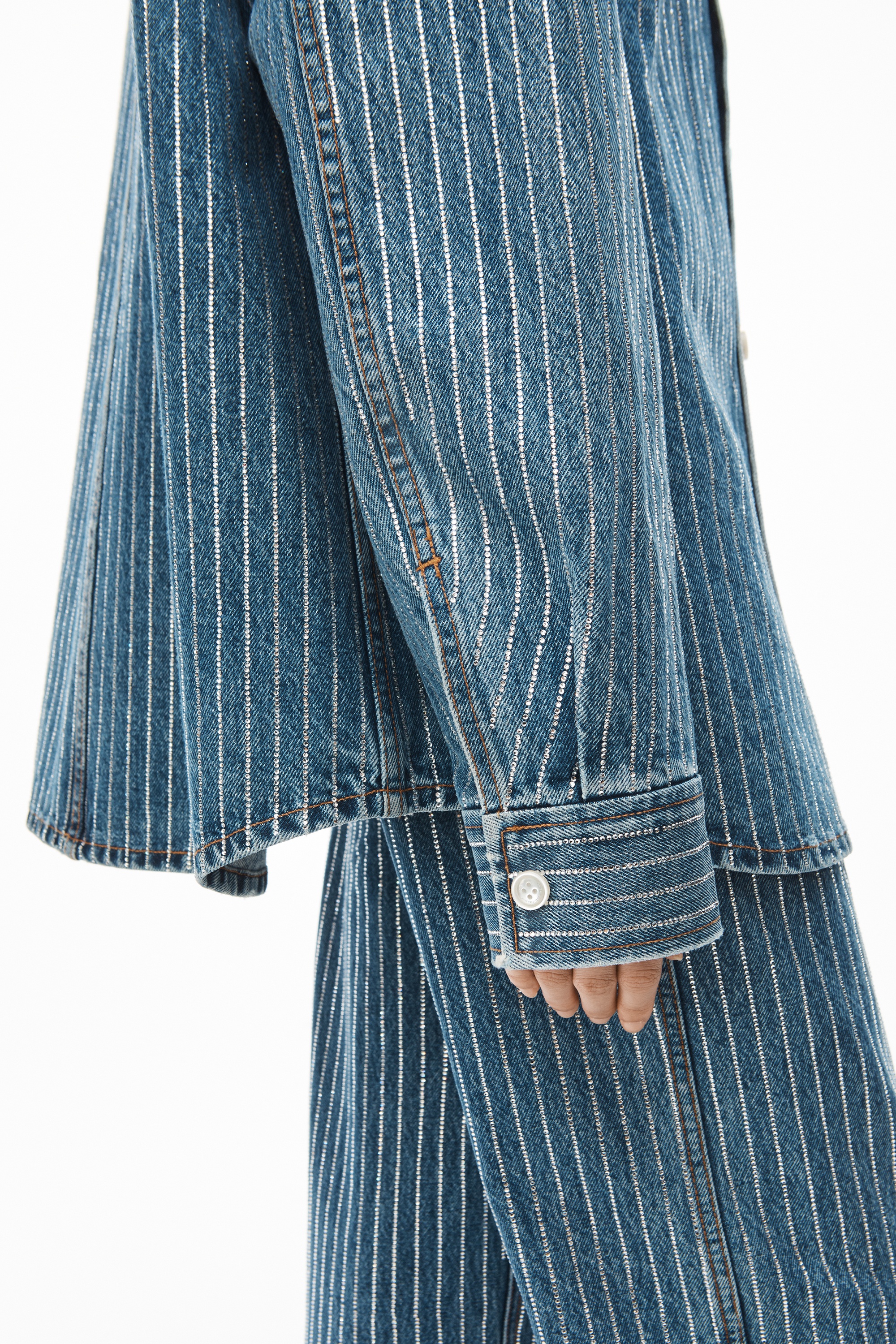 CRYSTAL STRIPE OVERSIZED SHIRT IN DENIM - 5