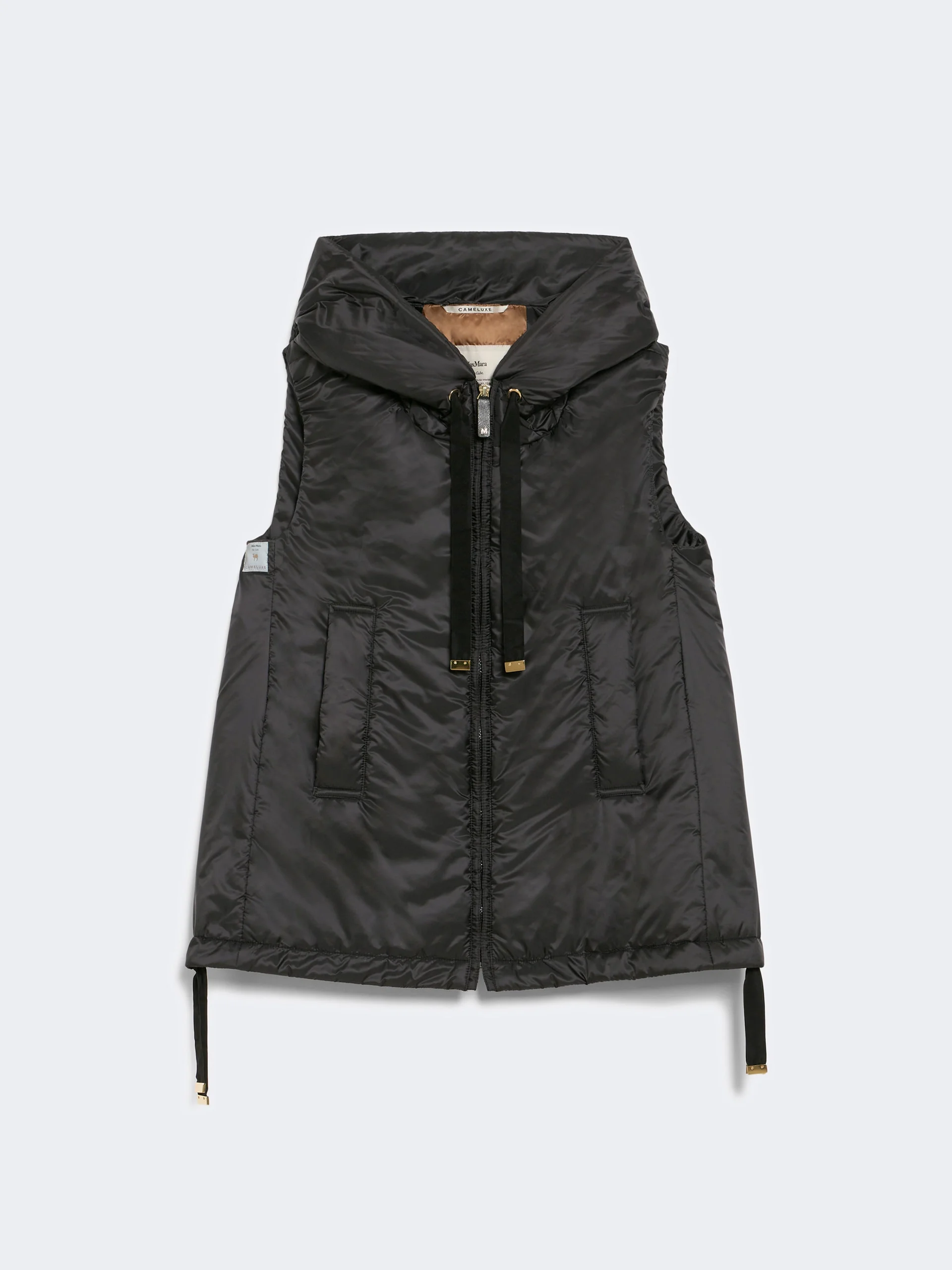 GREENGO Padded, hooded gilet in water-repellent canvas - BLACK - 1