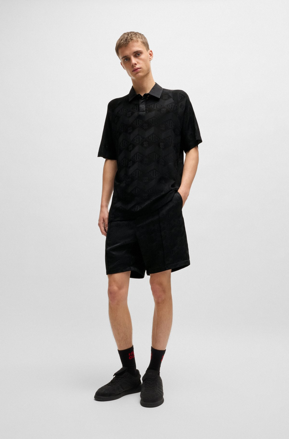 LOGO-PATTERN POLO SHIRT WITH CONTRAST PLACKET - 4