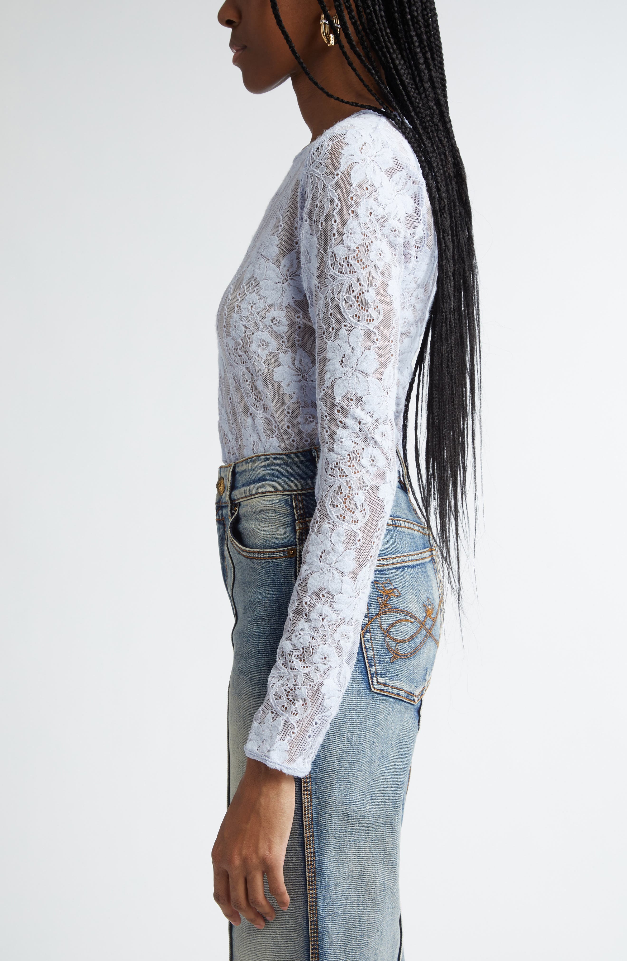 Zimmermann Lace Bodysuit in Light Blue at Nordstrom - 3