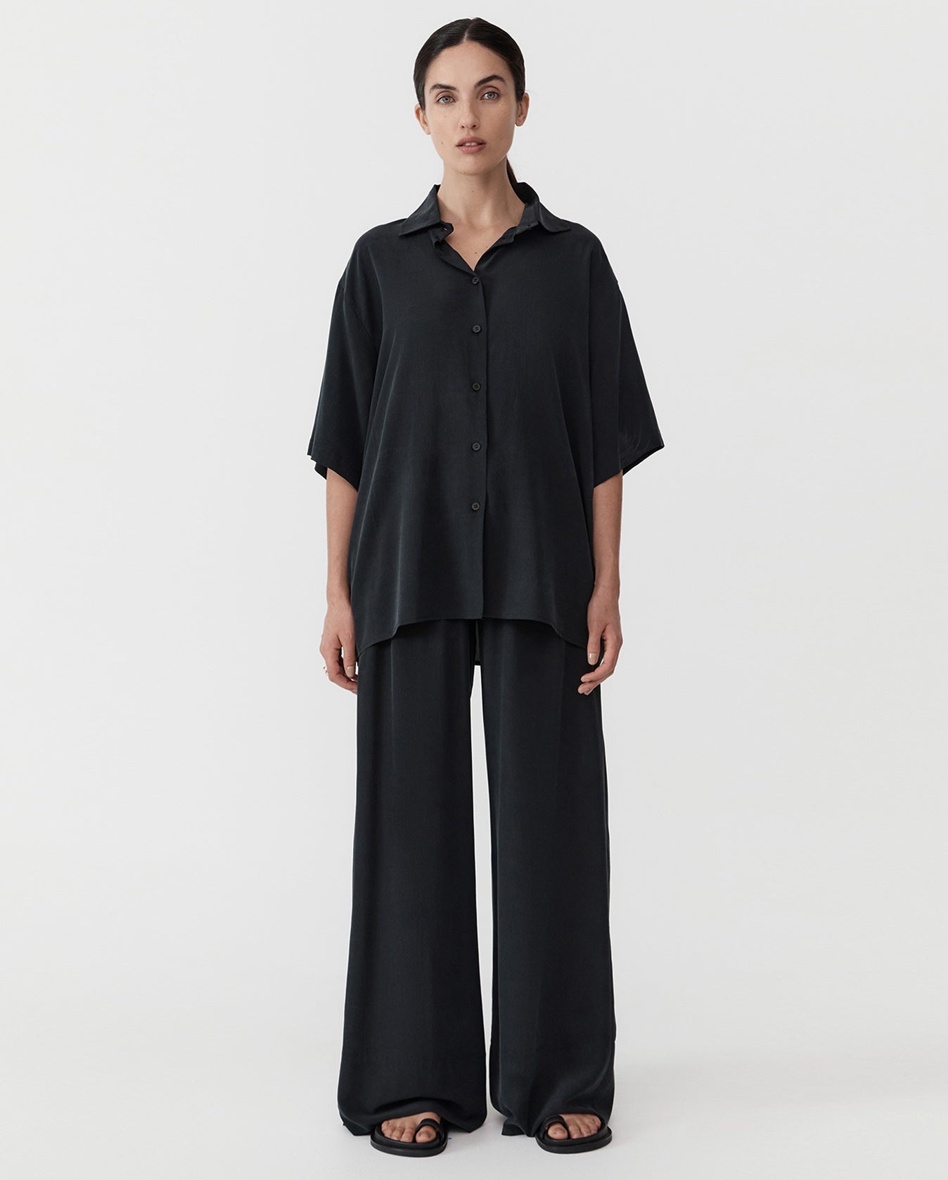 Relaxed Silk Pants - Washed Black - 7