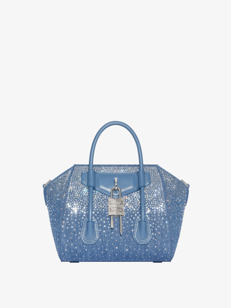 MINI ANTIGONA LOCK BAG IN DENIM WITH STRASS 1