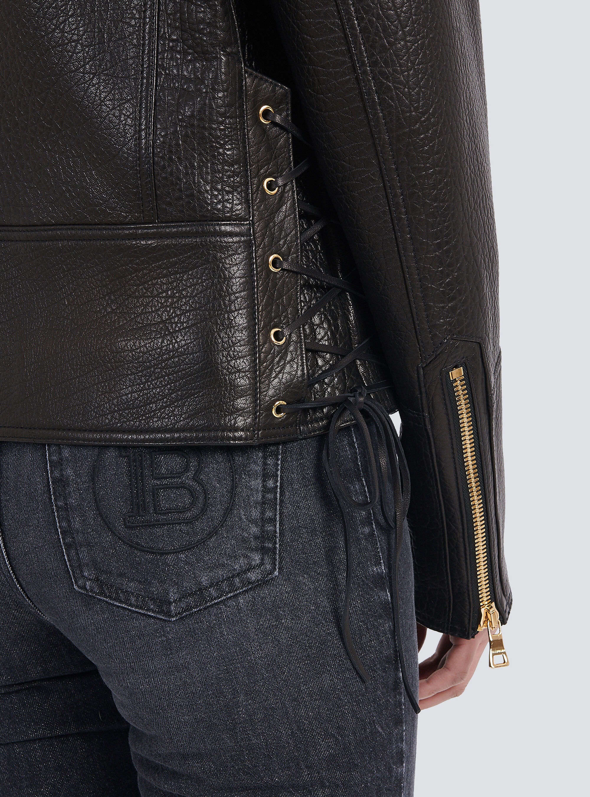 Leather lace-up jacket - 8
