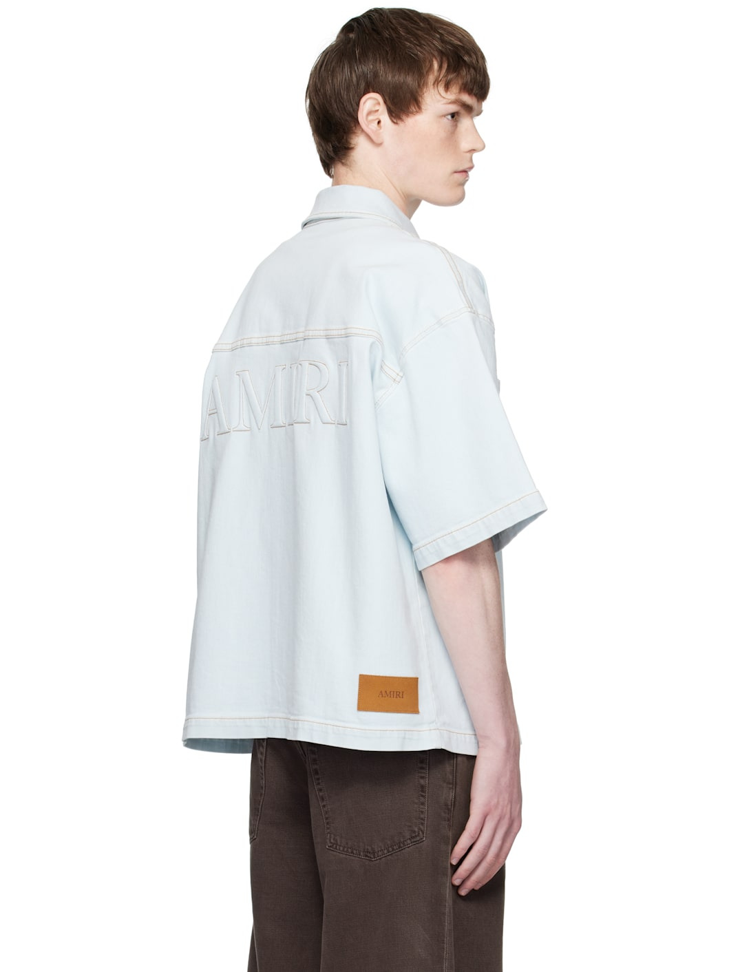 Blue 'AMIRI' 3D Short Sleeve Snap Denim Shirt - 3