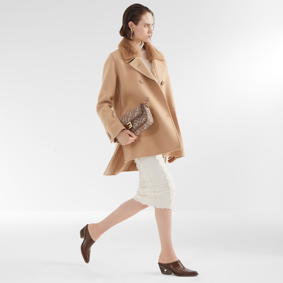 Brown leather medium-heel mules - 5