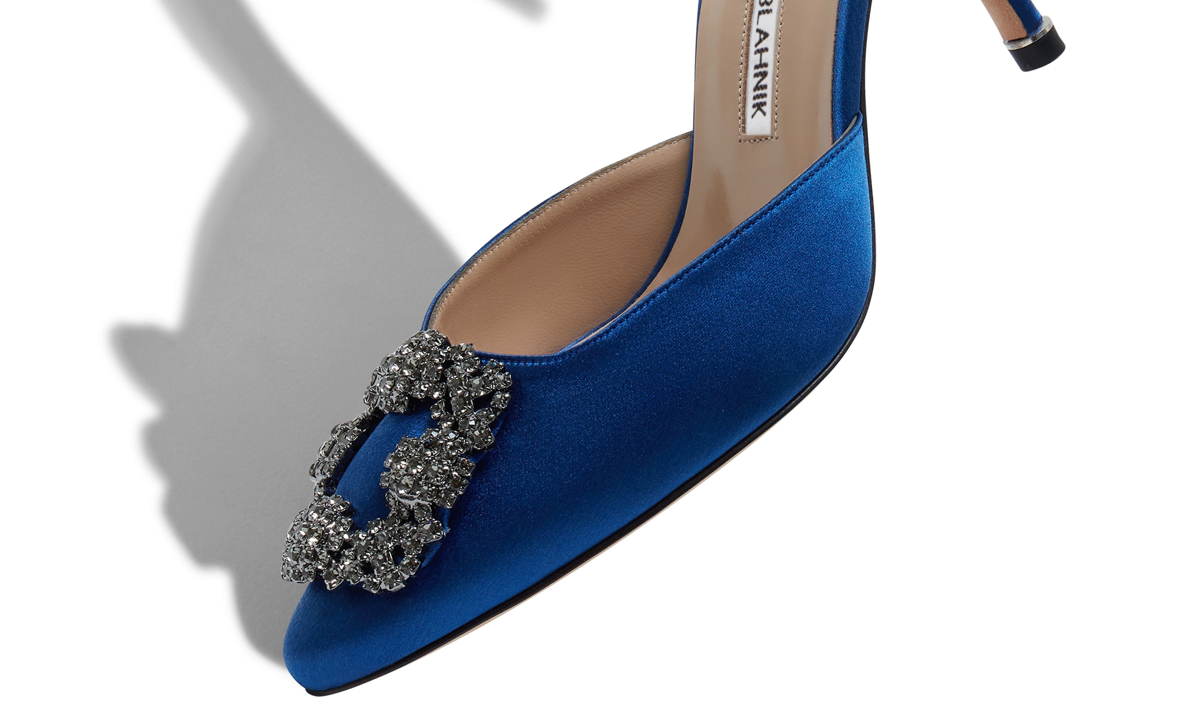 Blue Satin Jewel Buckle Mules - 4