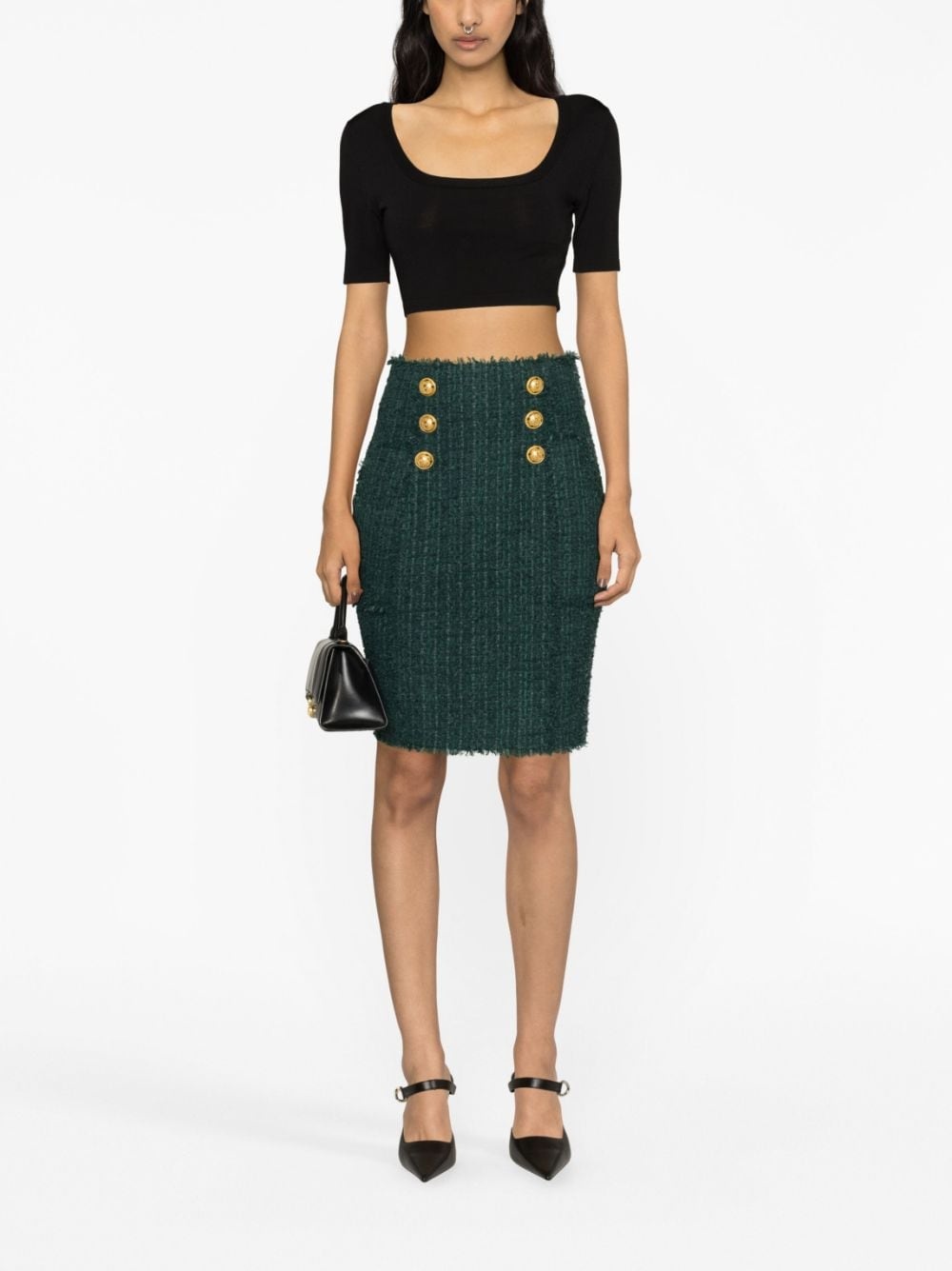 button-detail tweed pencil skirt - 2