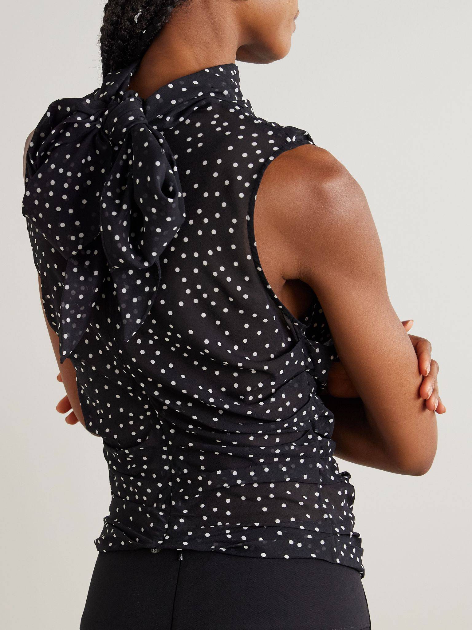 Draped polka-dot silk-chiffon blouse Black - 3