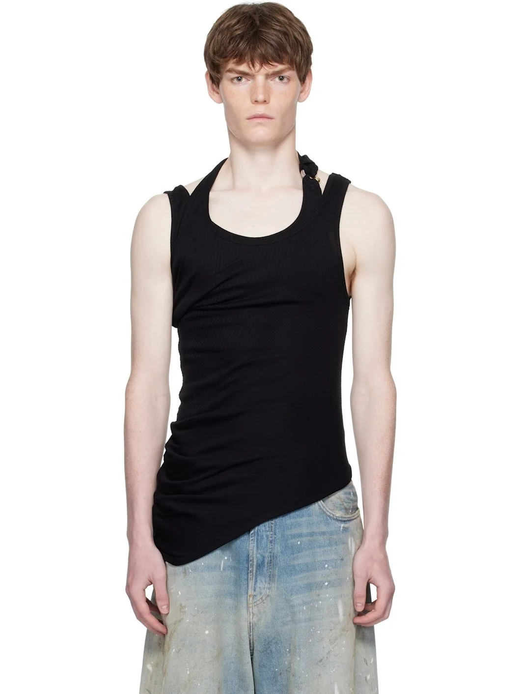 Black Twisted Double Layered Tank Top - 1