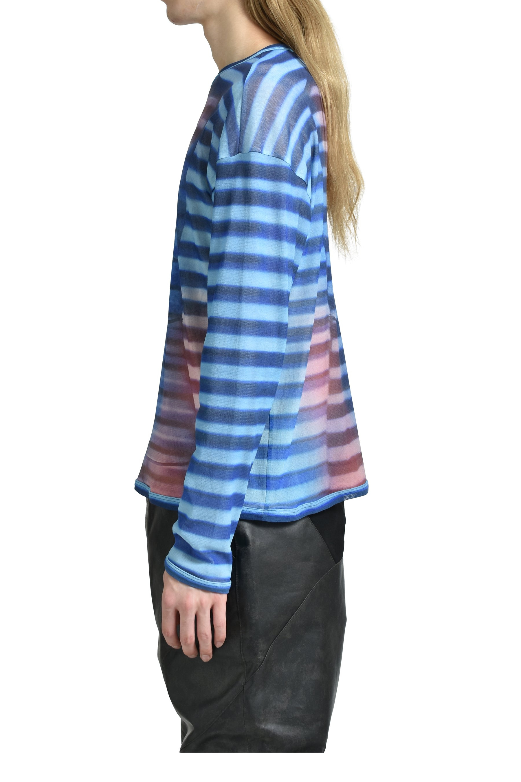 MESH OVERSIZED CREW NECK TOP PRINTED "AIR" / LT.BLU/BLU/PEACH - 3