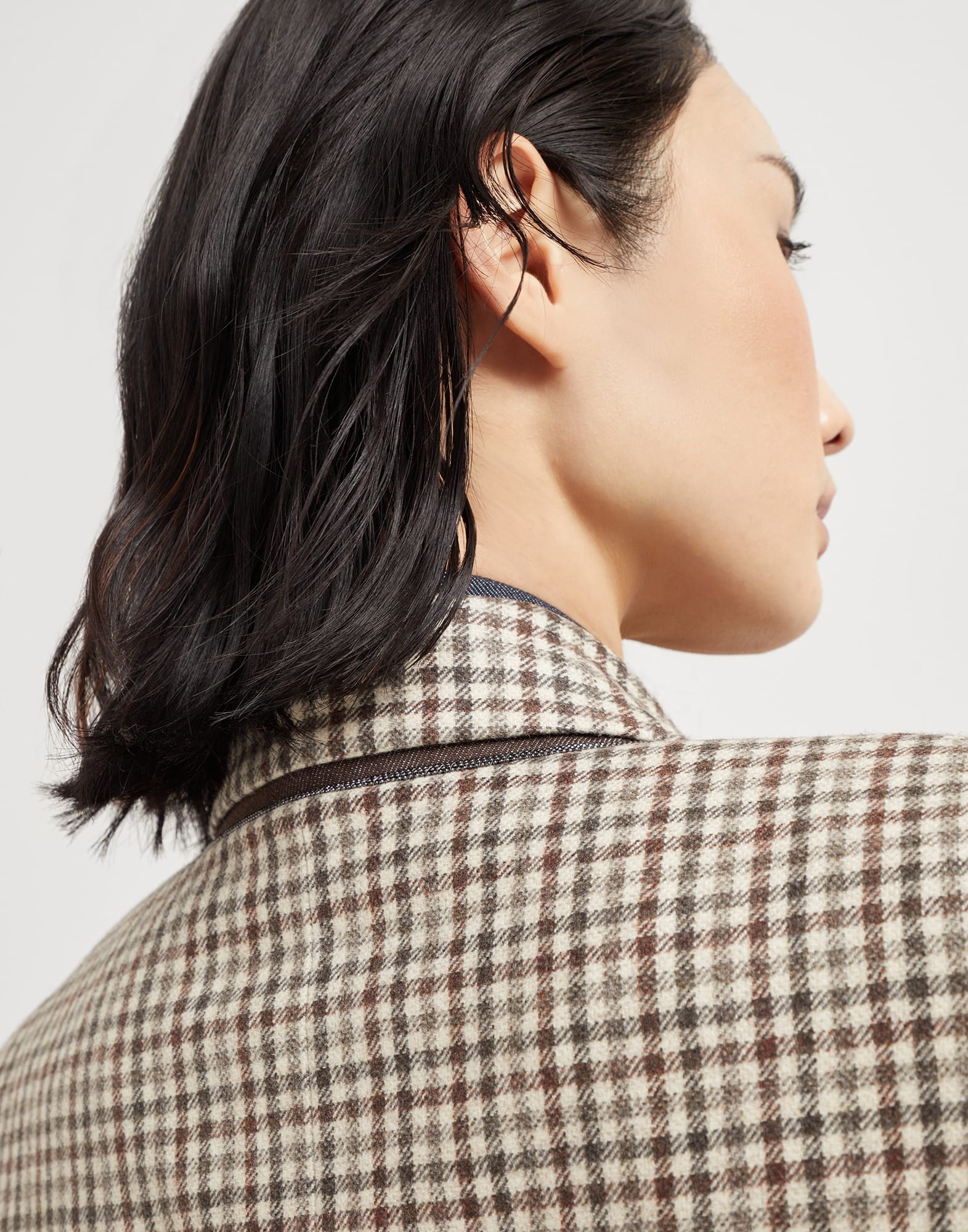 Virgin wool checked flannel blazer with monili - 3