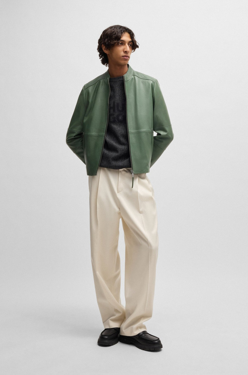 HUGO SLIM-FIT JACKET IN LEATHER WITH STAND COLLAR outlook