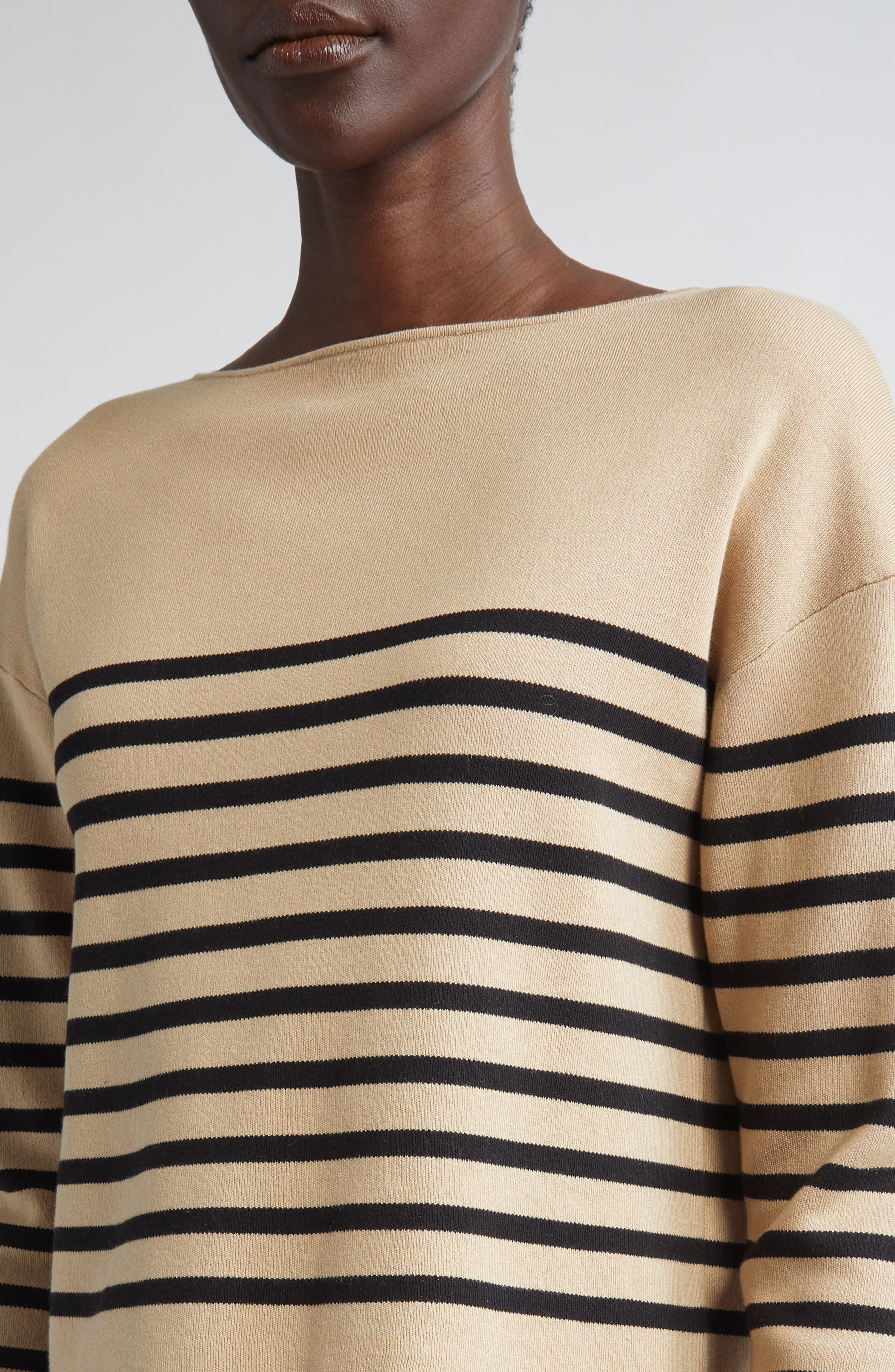 Altuzarra Ronnie Stripe Boatneck Silk & Cotton Sweater in Hazelwood/Black at Nordstrom - 5