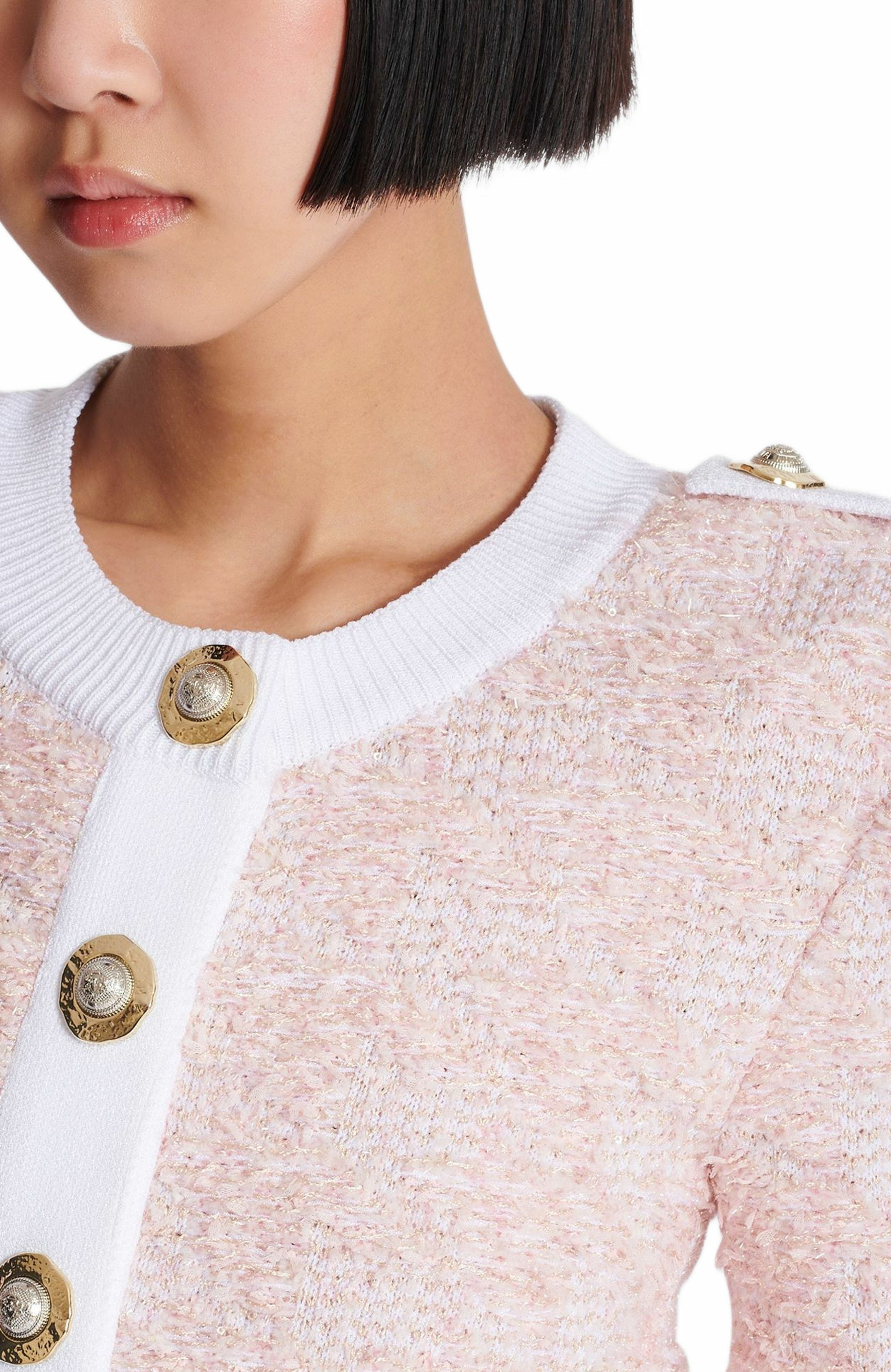 Balmain Short-sleeved knit cardigan in Pink at Nordstrom - 6