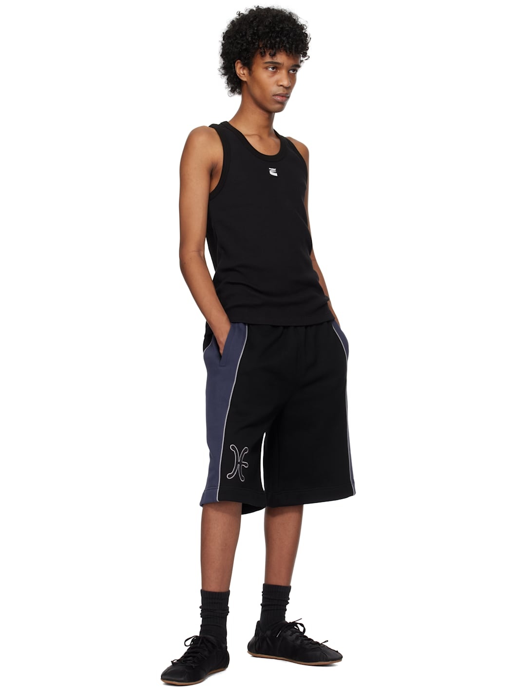 Black & Blue Paneled Shorts - 4