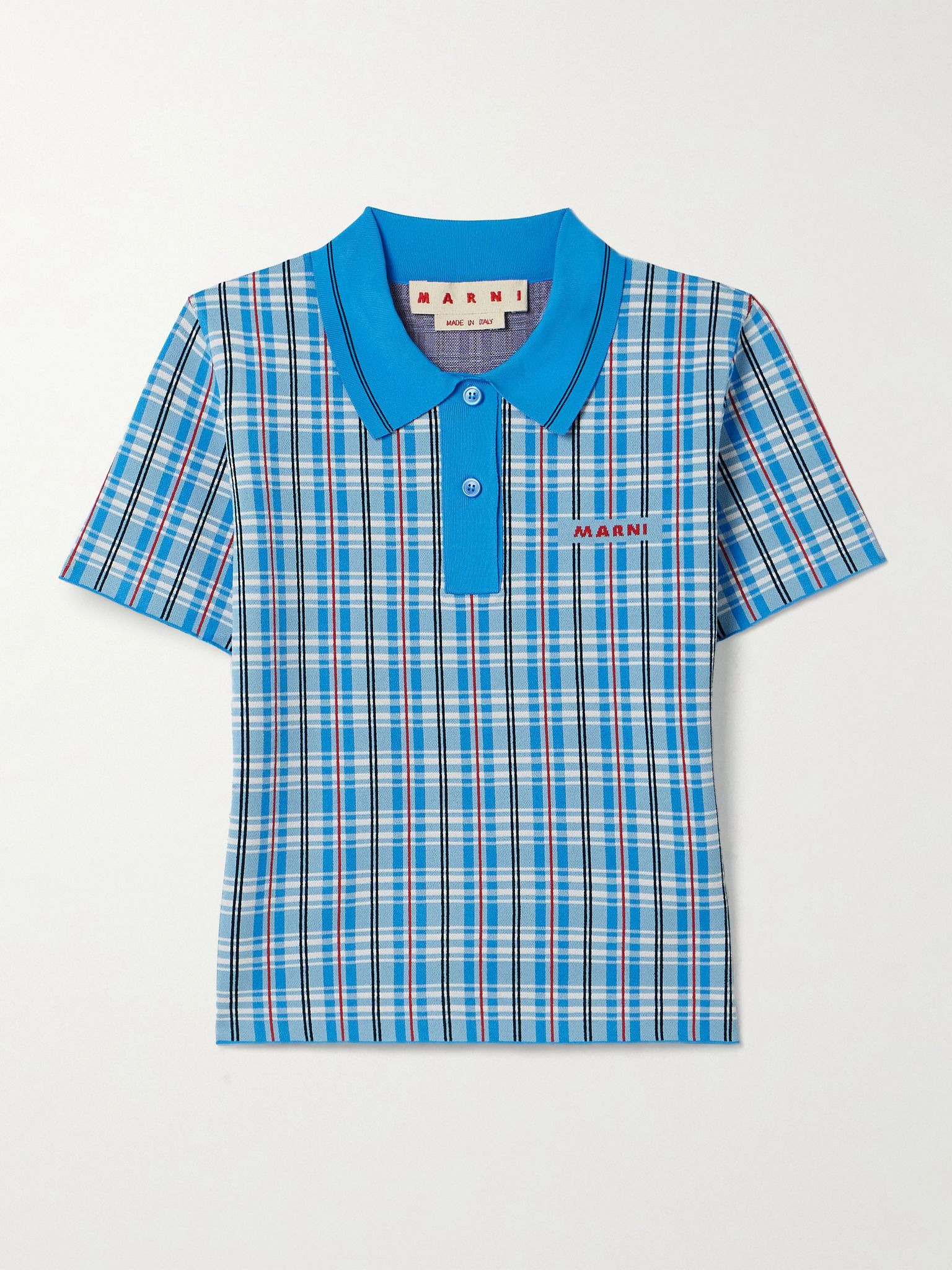 Checked jacquard-knit polo top Bright blue - 1
