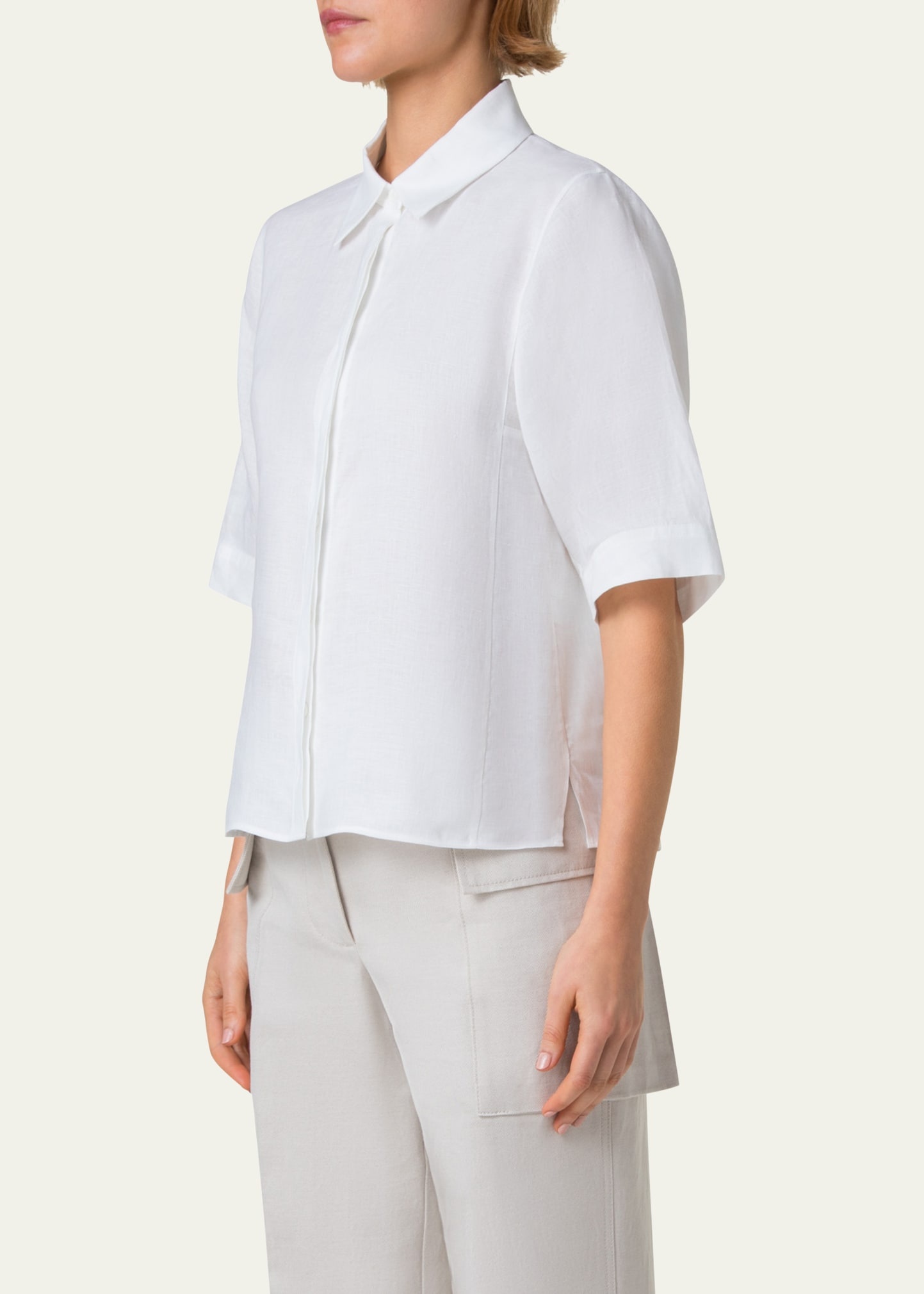 Linen Short Sleeve Blouse - 4