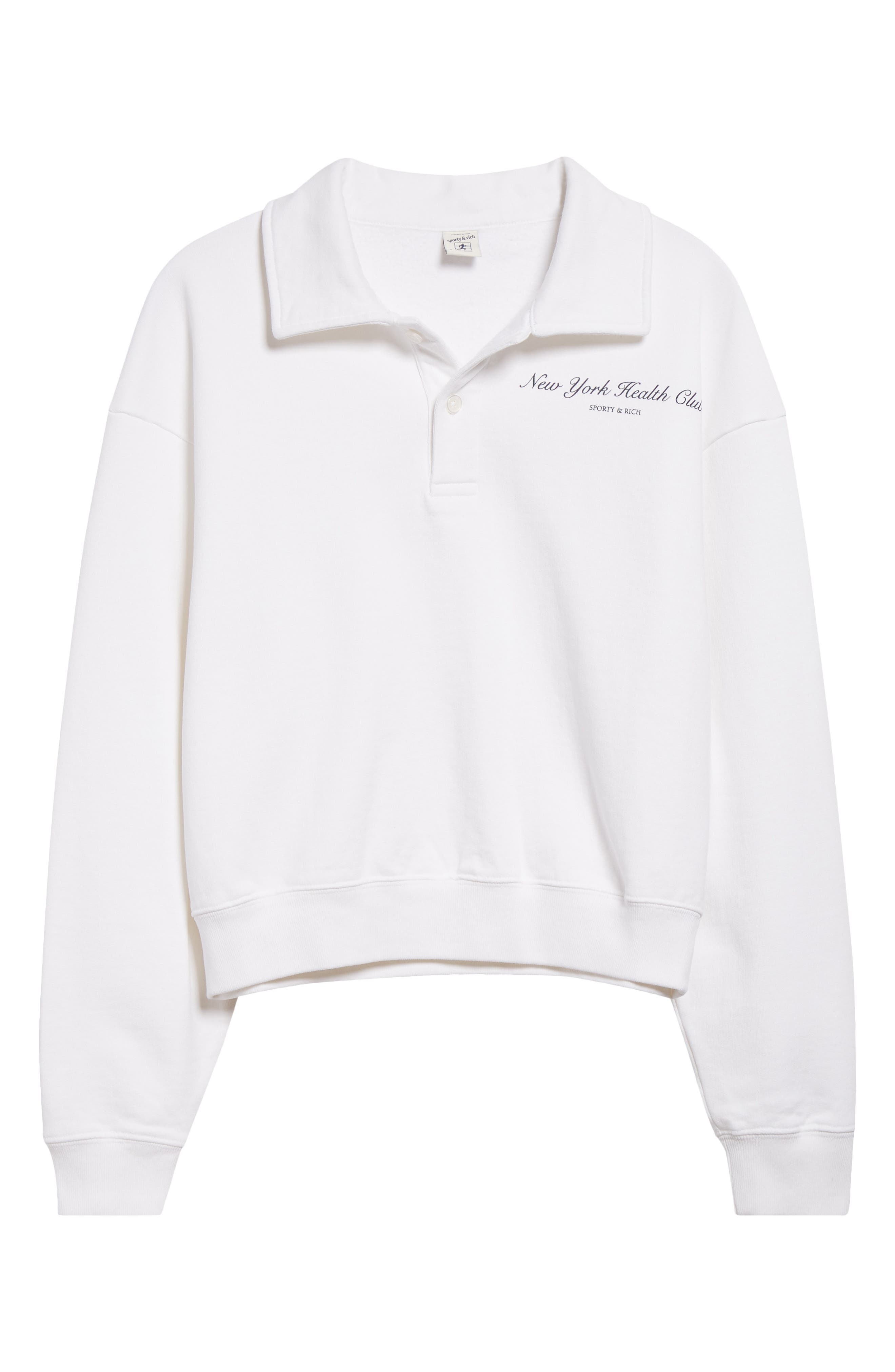 Sporty & Rich NY Health Club Polo Sweatshirt in White at Nordstrom - 6