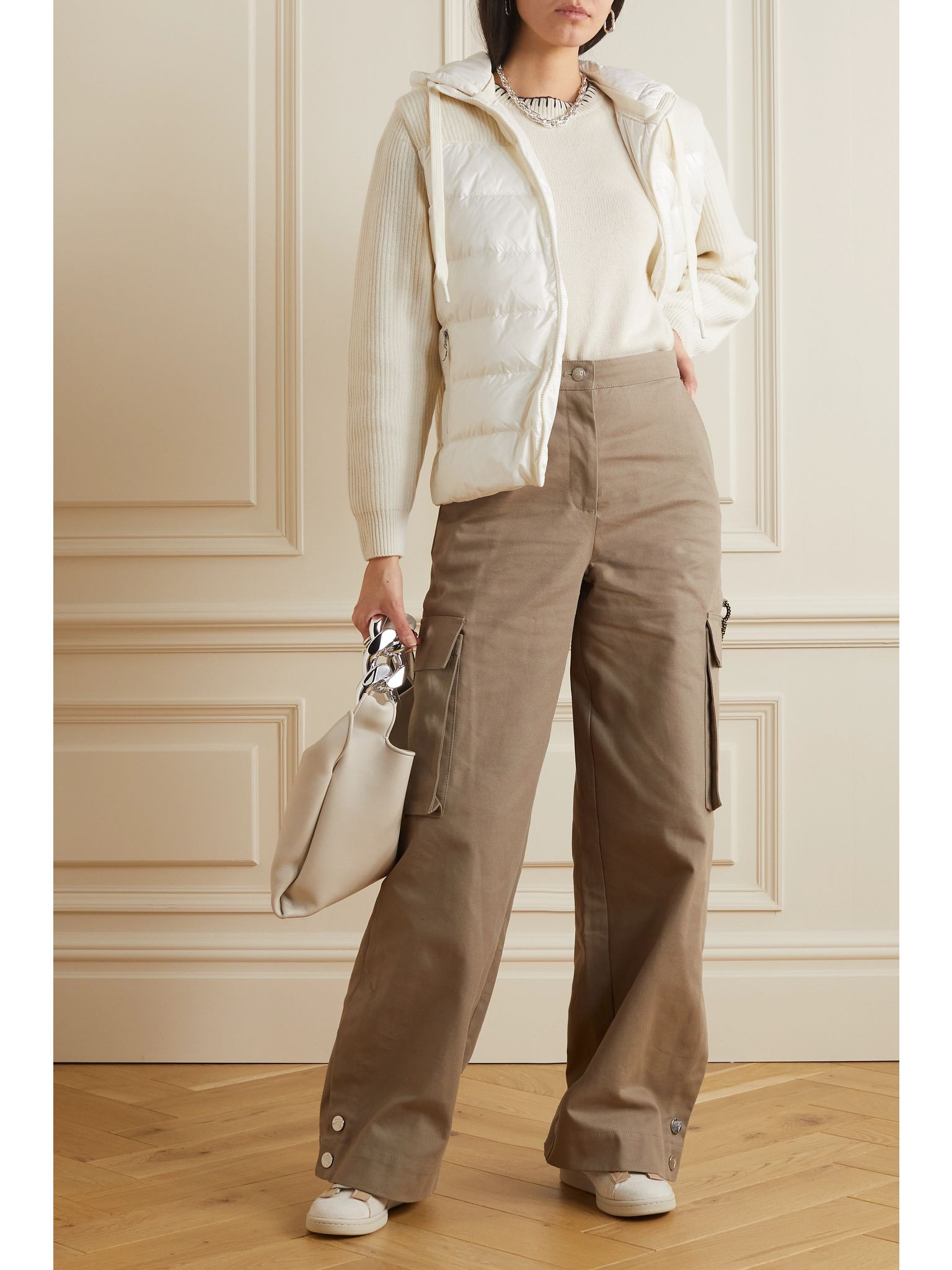 Ribbed wool and quilted shell down hoodie White - 2
