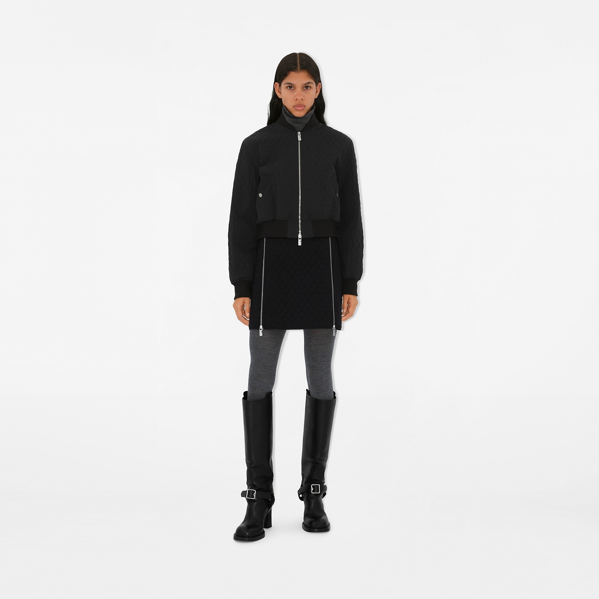 Cropped Quilted Nylon Bomber Jacket - 2