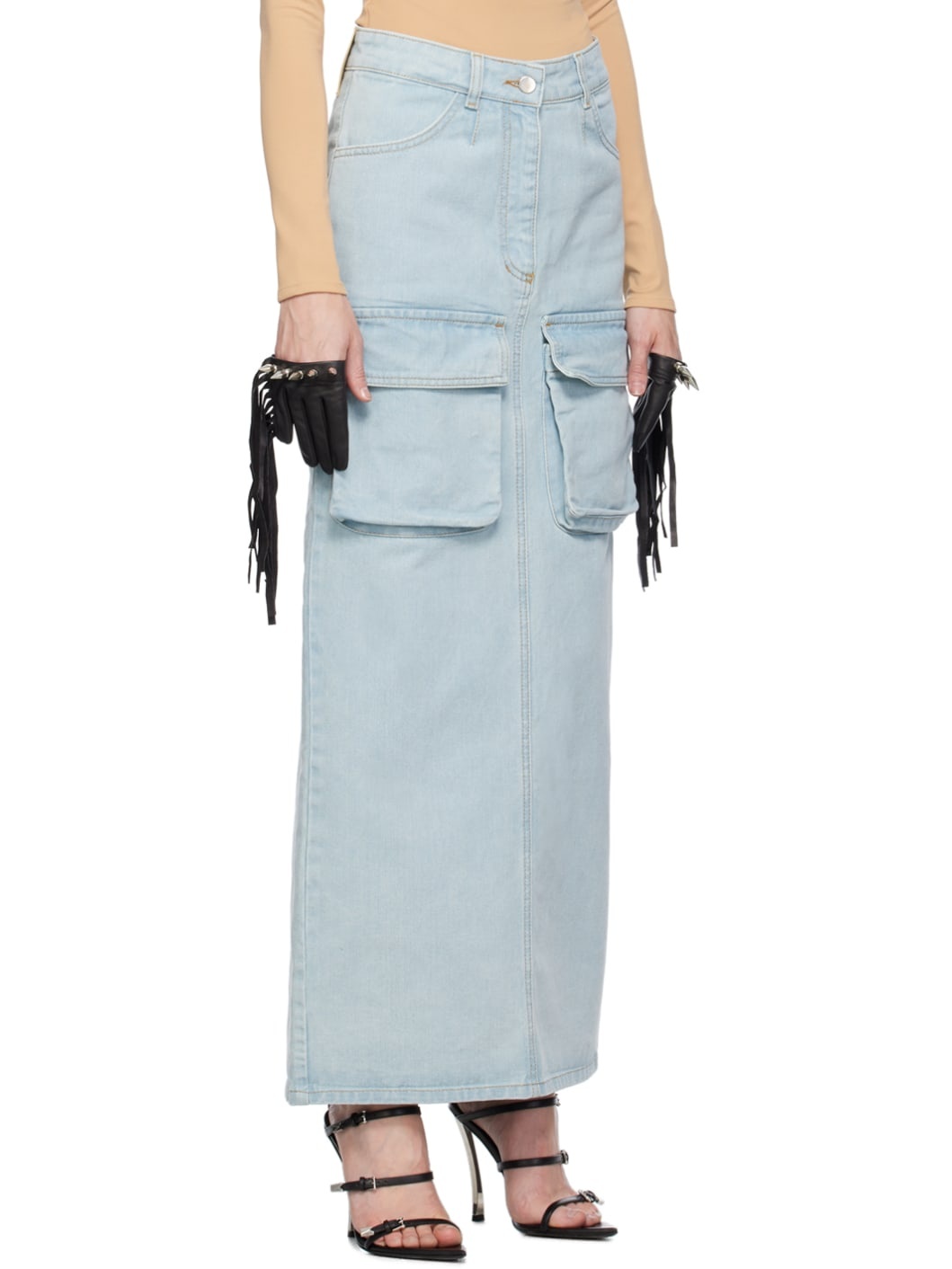 Blue Cargo Denim Maxi Skirt - 2