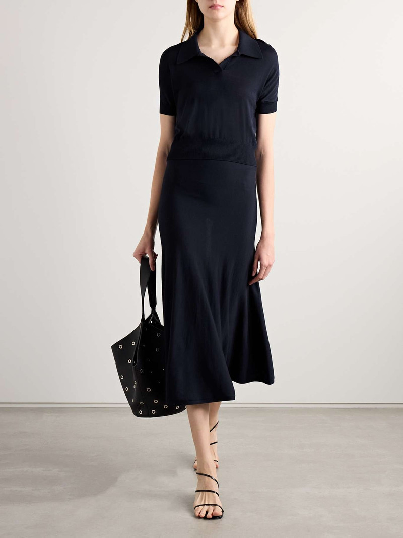 KHAITE Mayu wool-blend midi skirt Midnight blue outlook