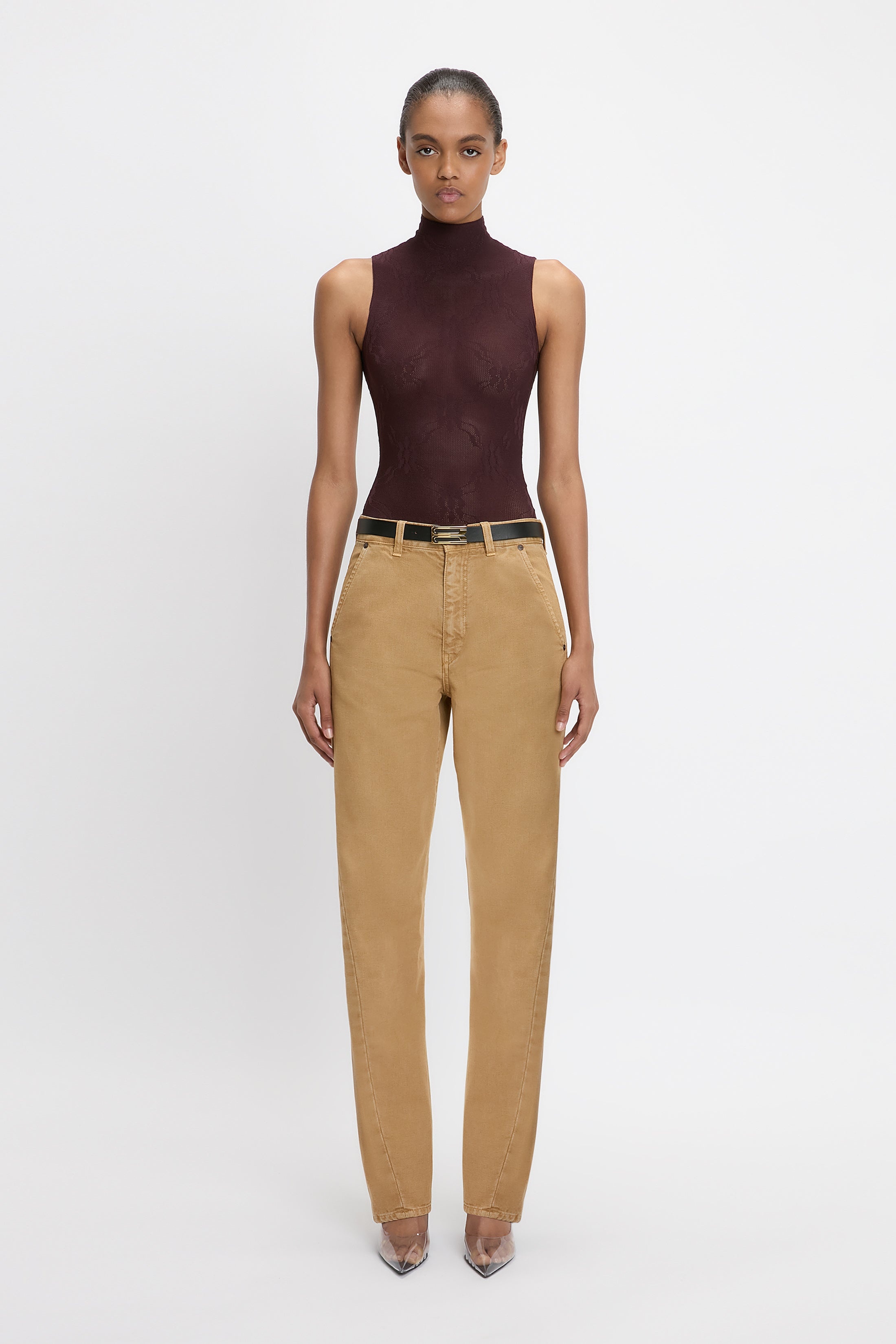 Sleeveless High Neck Bodysuit In Port - 2