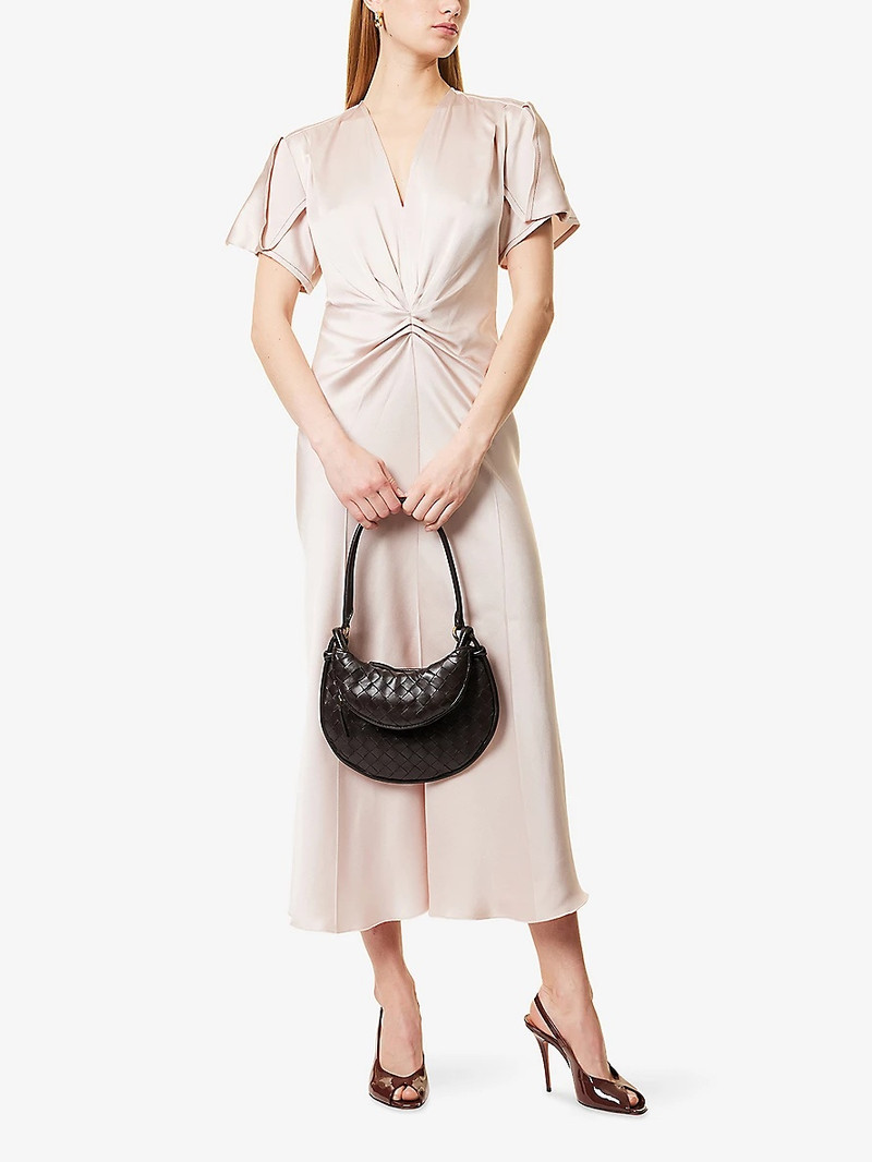 Victoria Beckham Draped Pleat V-Neck Satin Midi Dress outlook