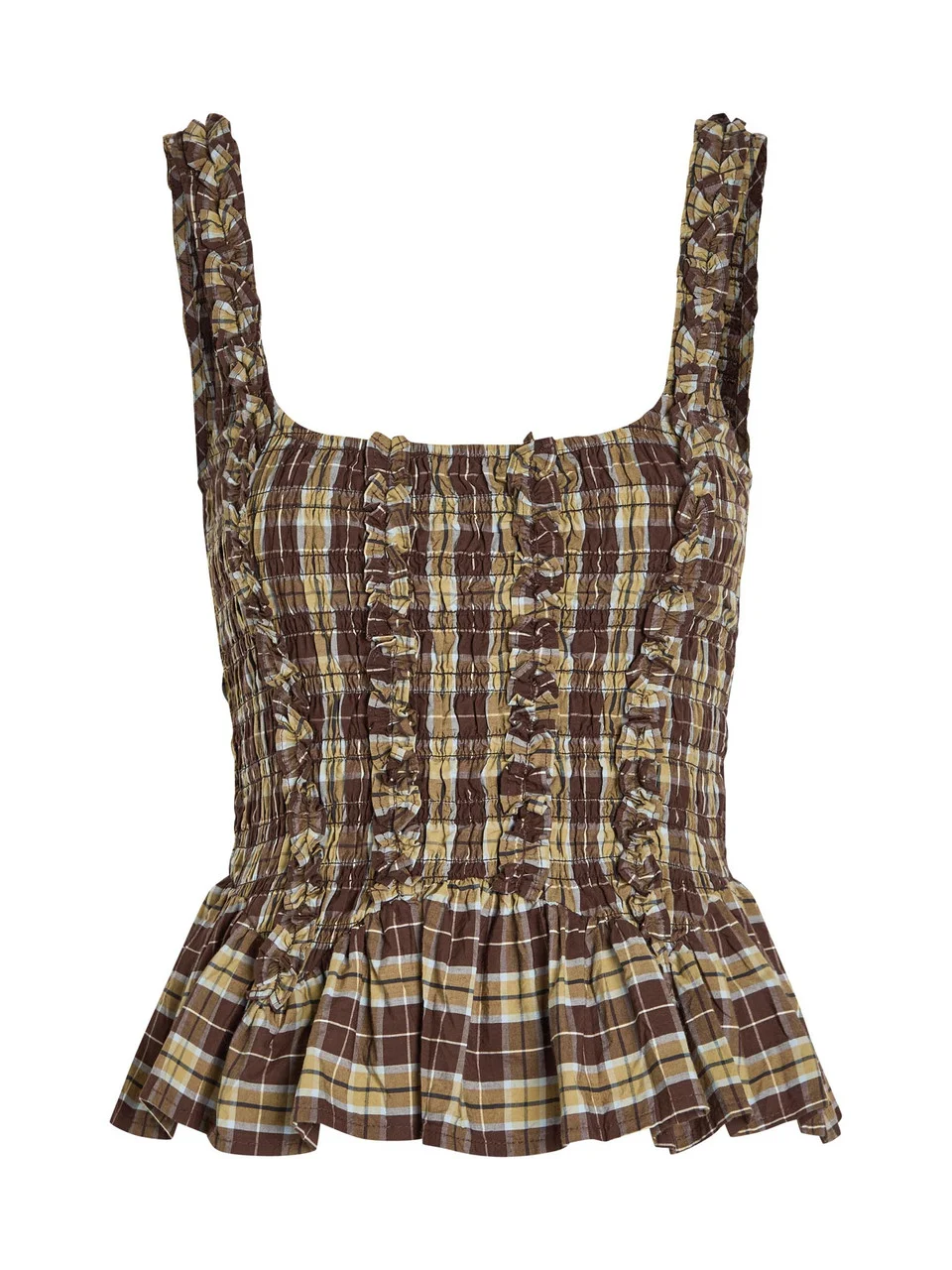 Damson Madder Raphi Checked Shirred Cotton-poplin Cami top - 1