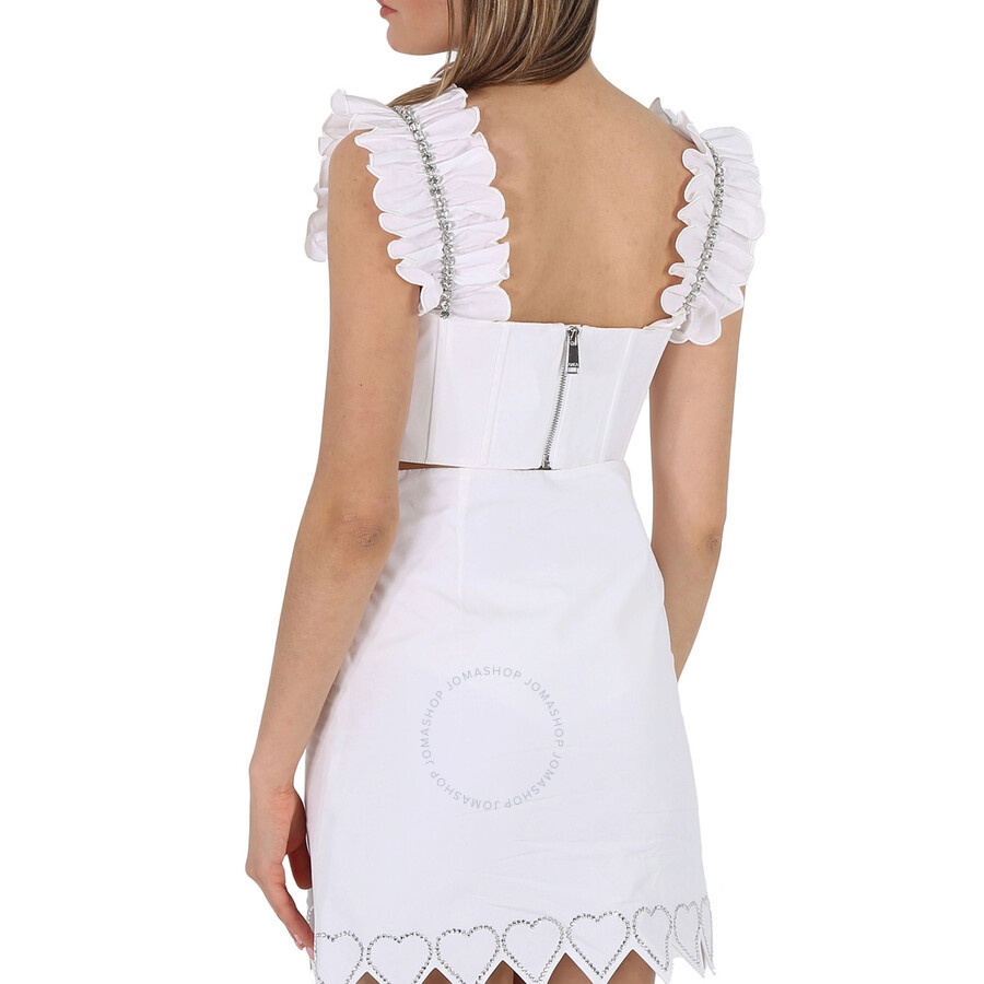 Area Ladies Crystal Embellished Poplin Ruffle Bustier Cropped Top - 4