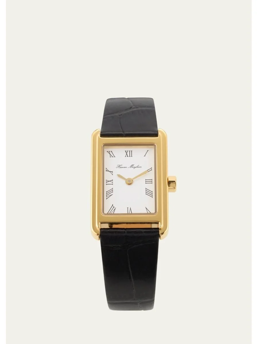 Icon Watch with Leather Strap, Gold - 1