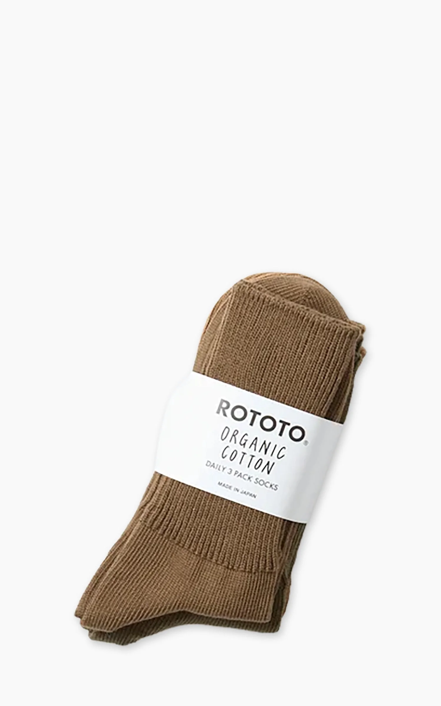 ROTOTO R1427 ORGANIC DAILY 3-PACK RIBBED CREW SOCKS KHAKI TONES - 1