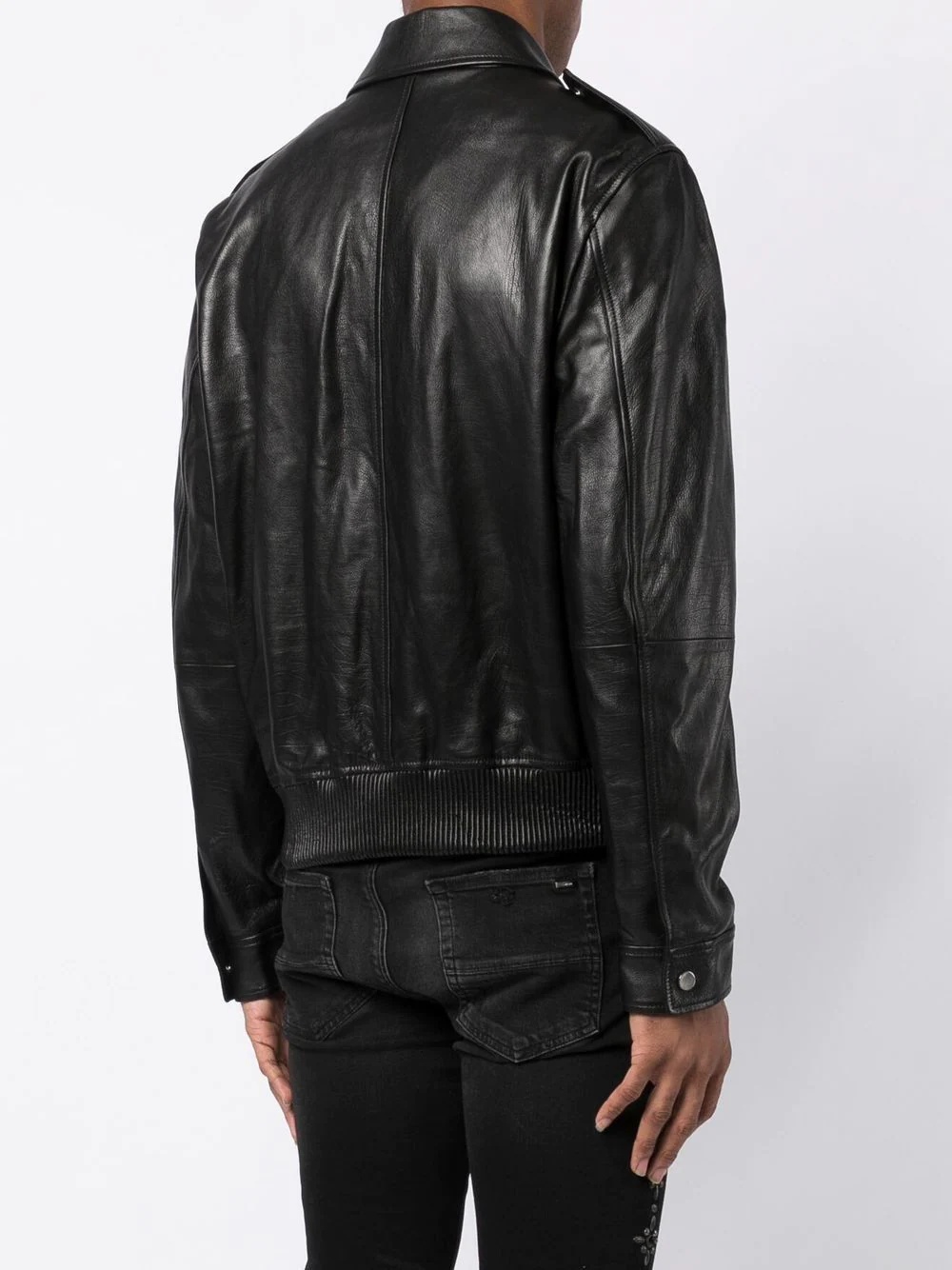 classic-collar leather jacket - 4