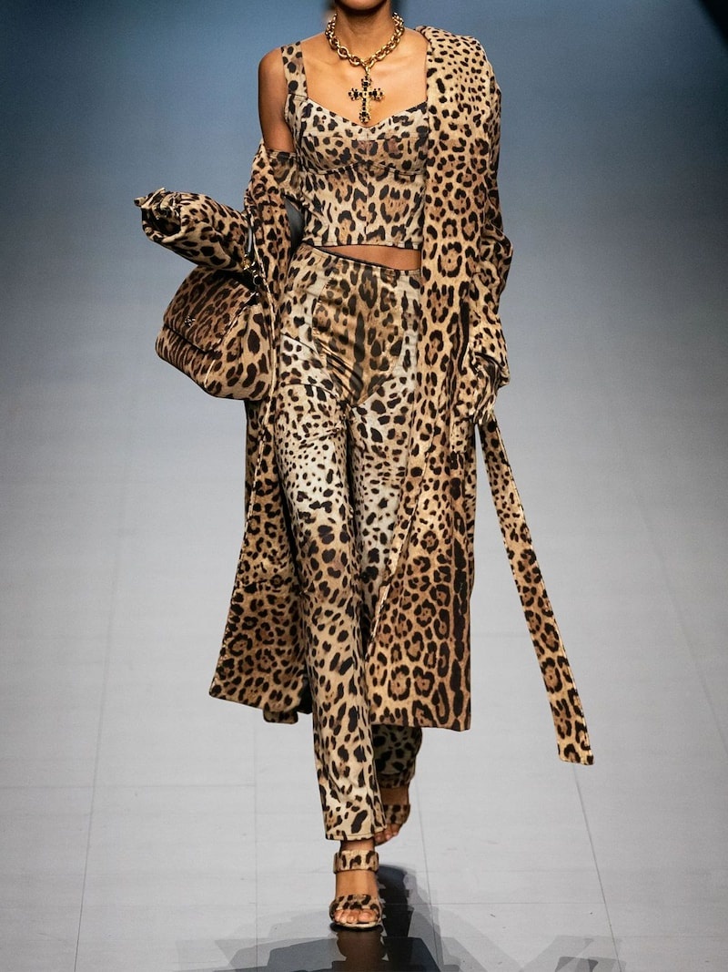 Leopard print stretch straight pants - 4