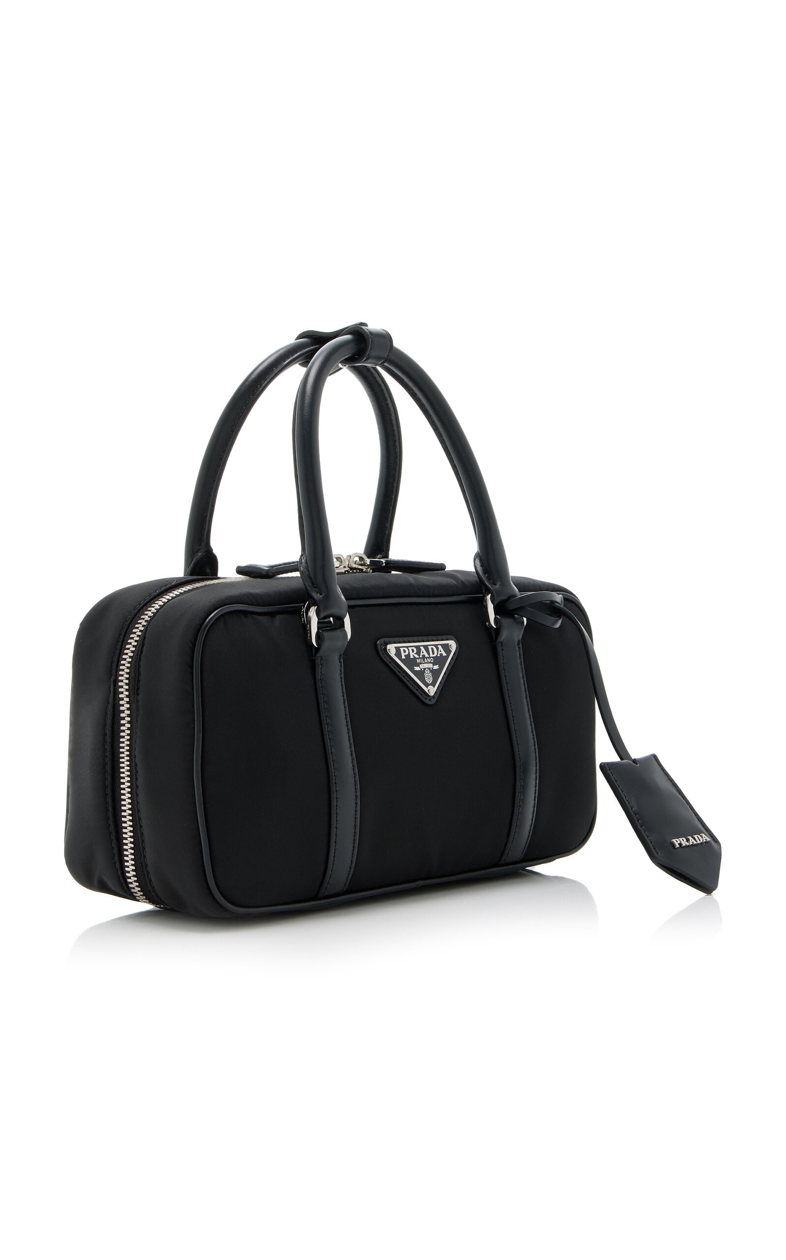 Prada Bauletto Leather-Trimmed Re-Nylon Top Handle Bag black