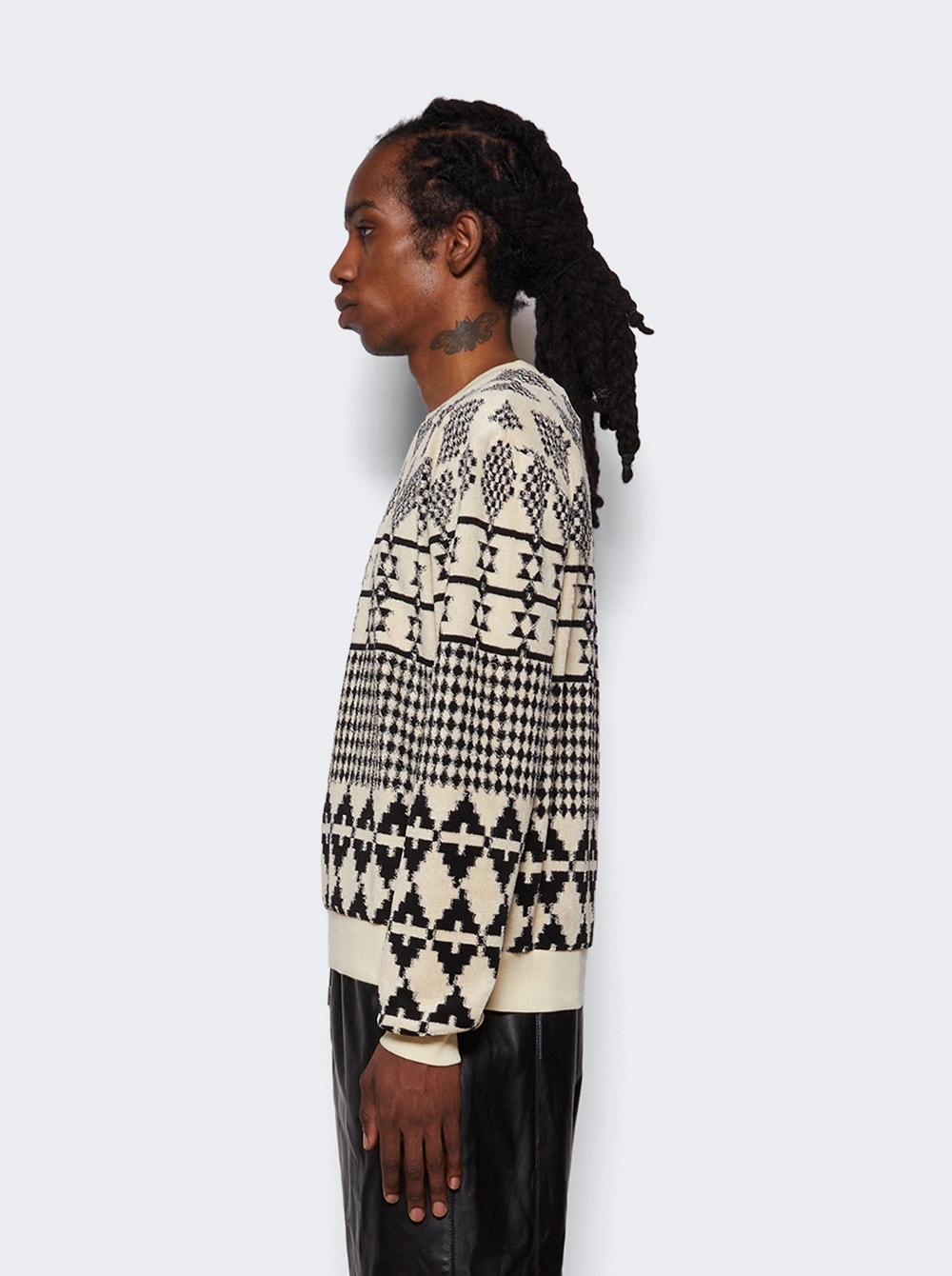 Raglan Jacquard Sweatshirt Black And White - 4