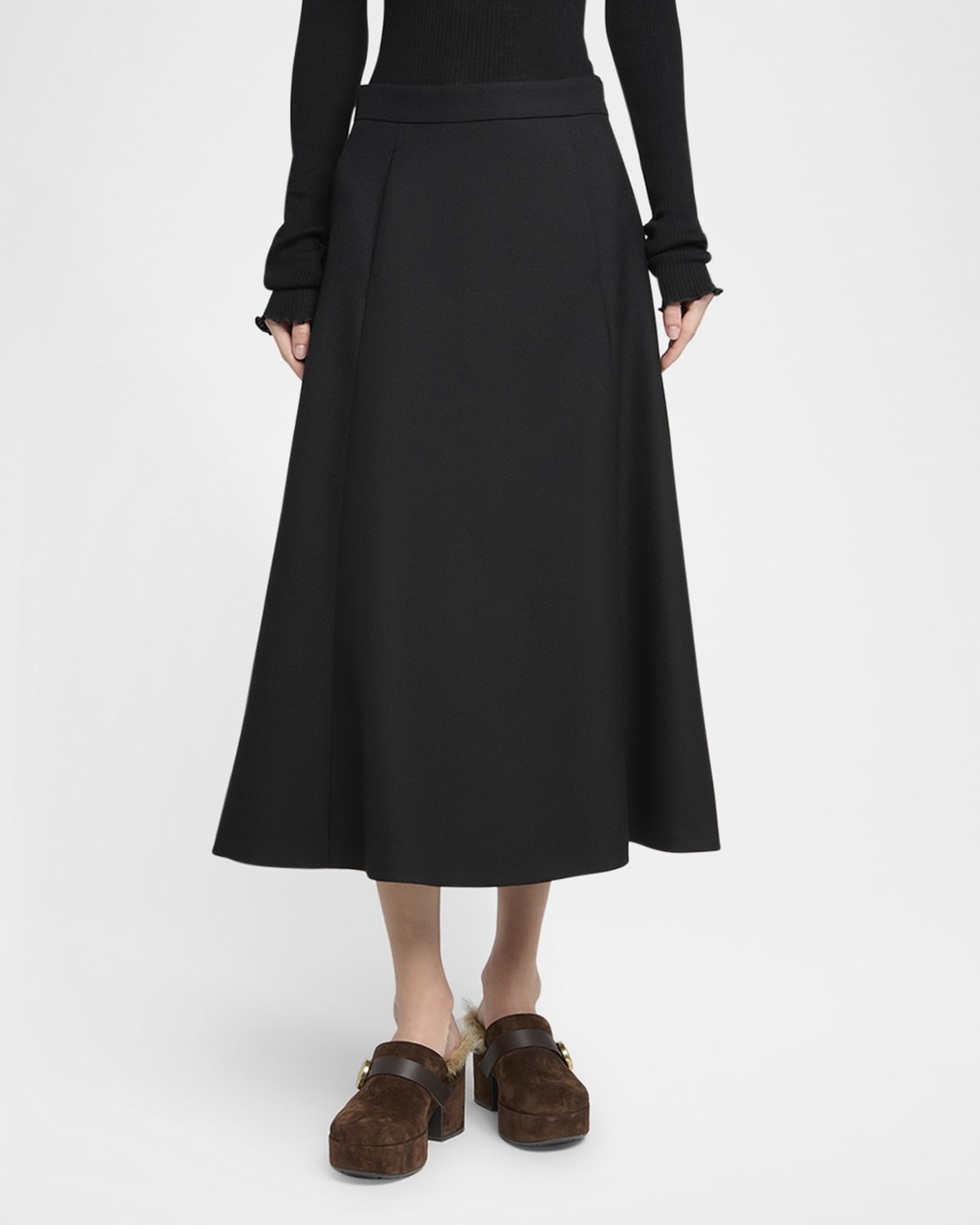 Circle-Cut Wool Midi Skirt - 4