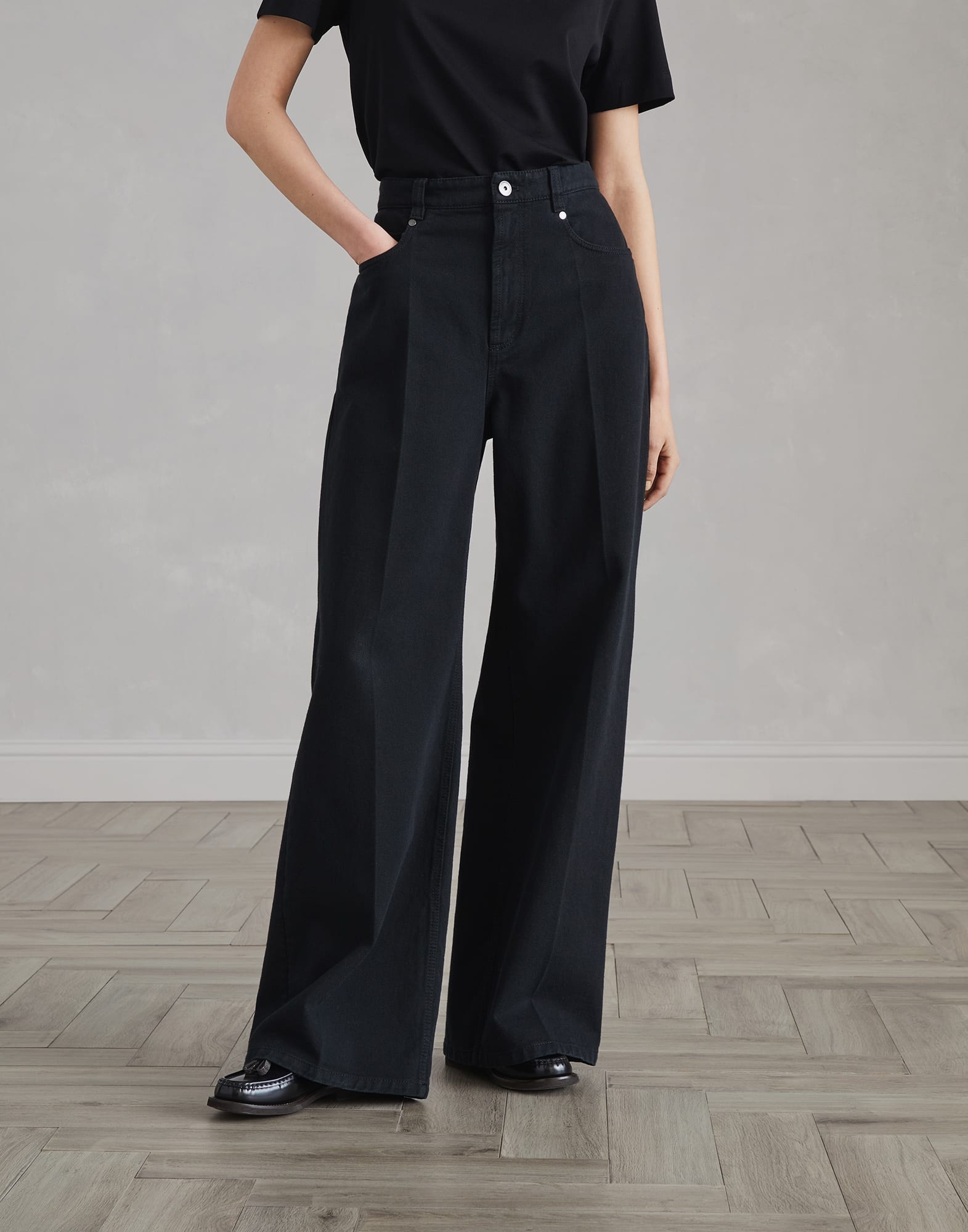 Stretch dyed denim relaxed trousers - 1