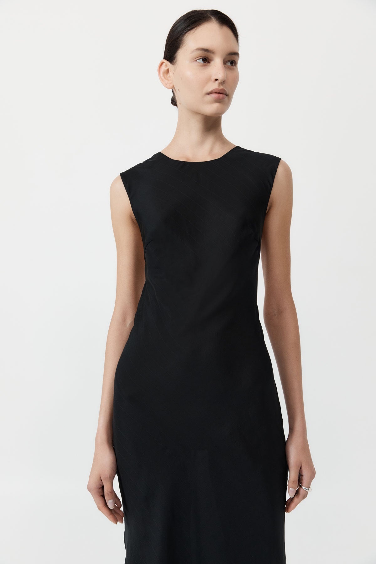 Pinstripe Silk Maxi Dress - Black - 4