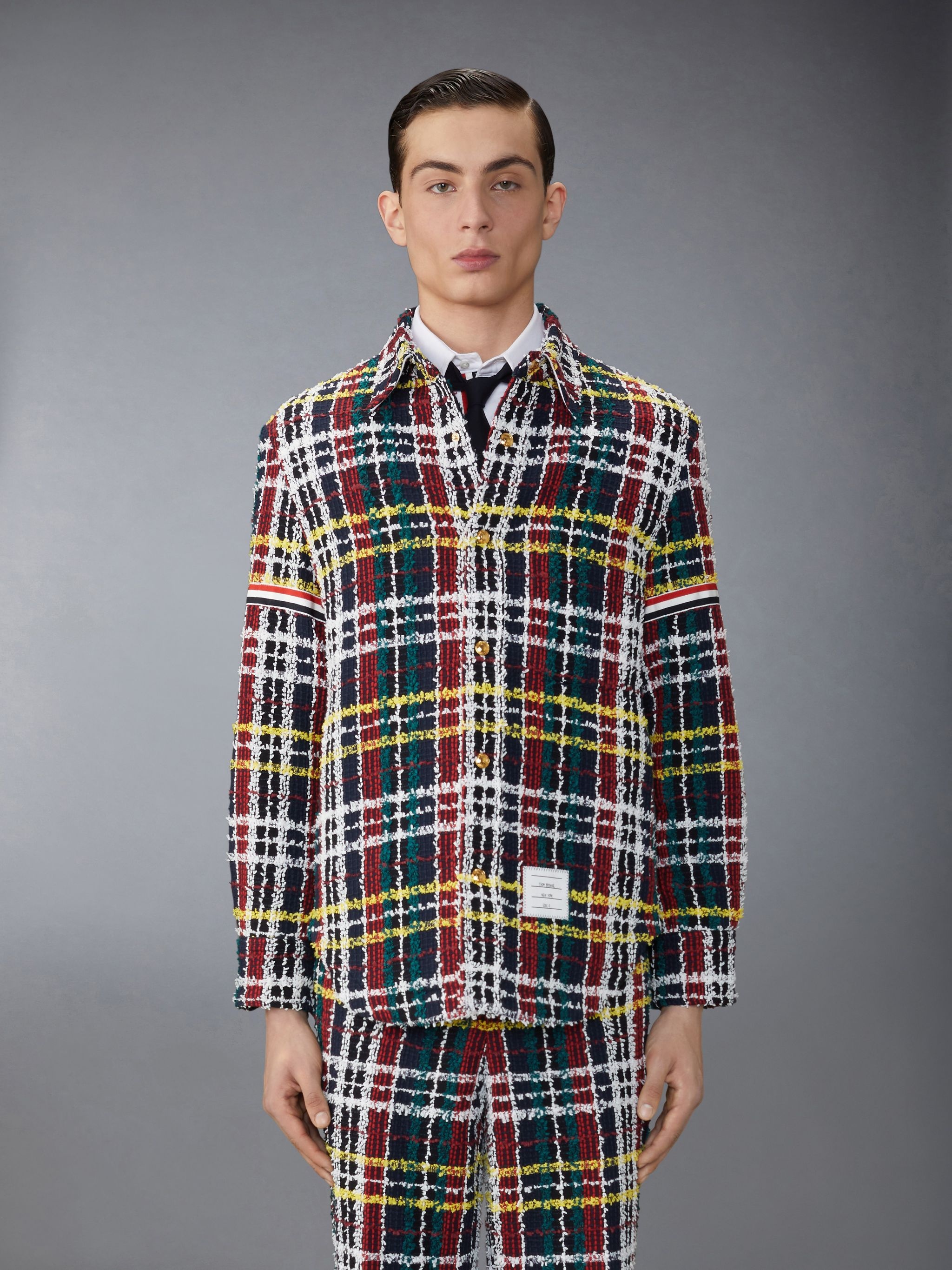 Hunting Tartan Eyelash Tweed Armband Shirt Jacket - 1