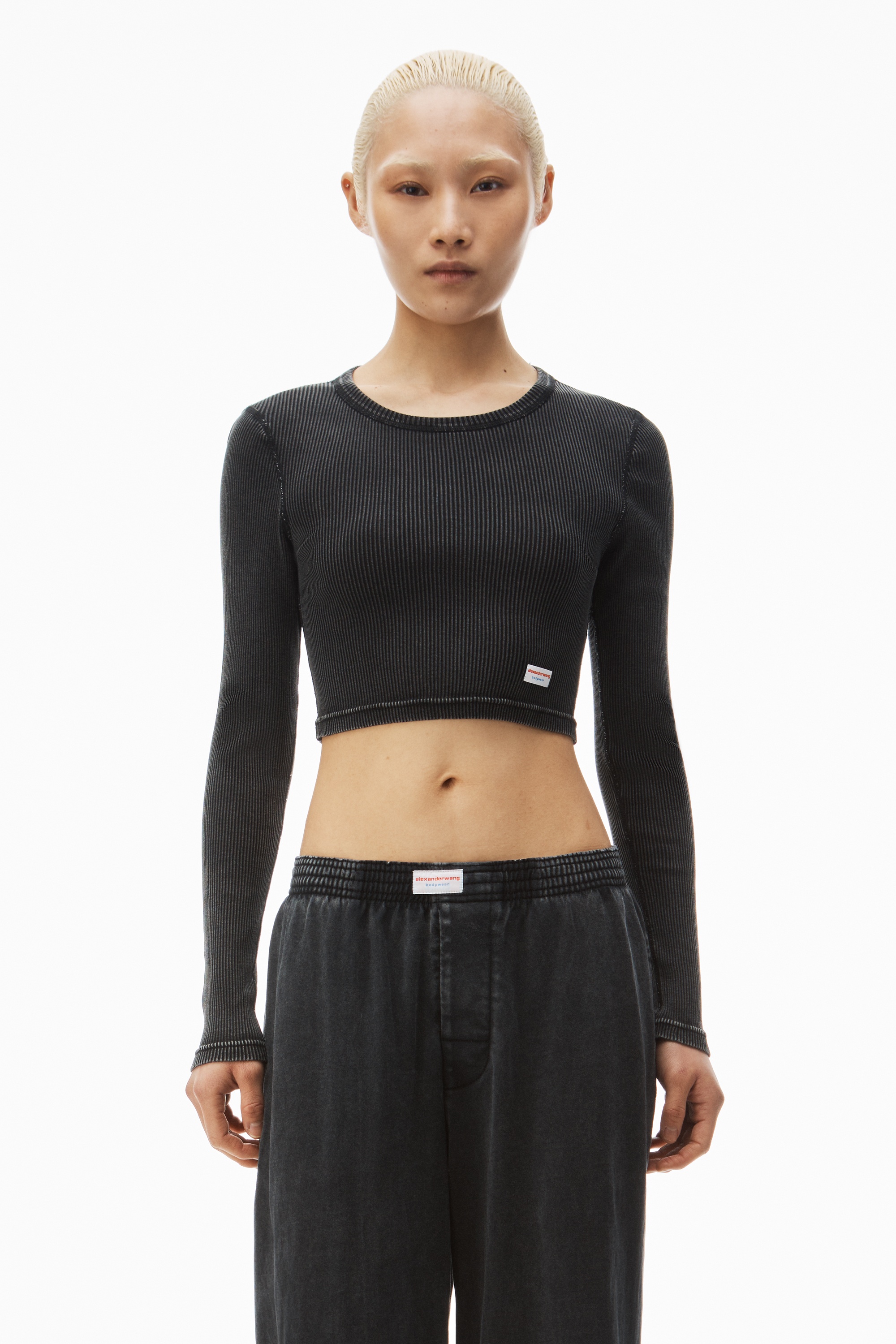 cropped long-sleeve tee in ribbed cotton - 2