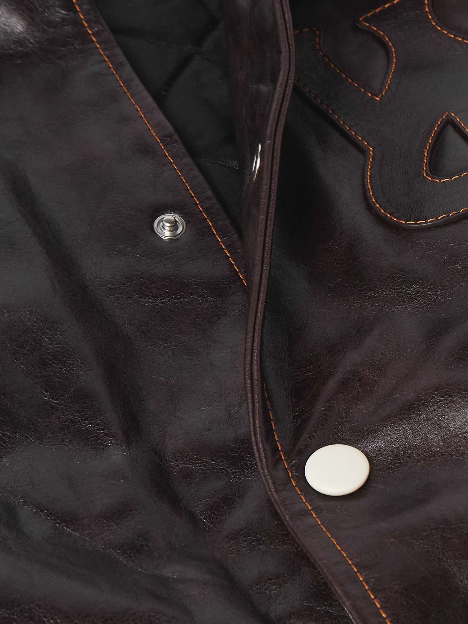 Prince Logo-Appliquéd Padded Leather Varsity Jacket - 4